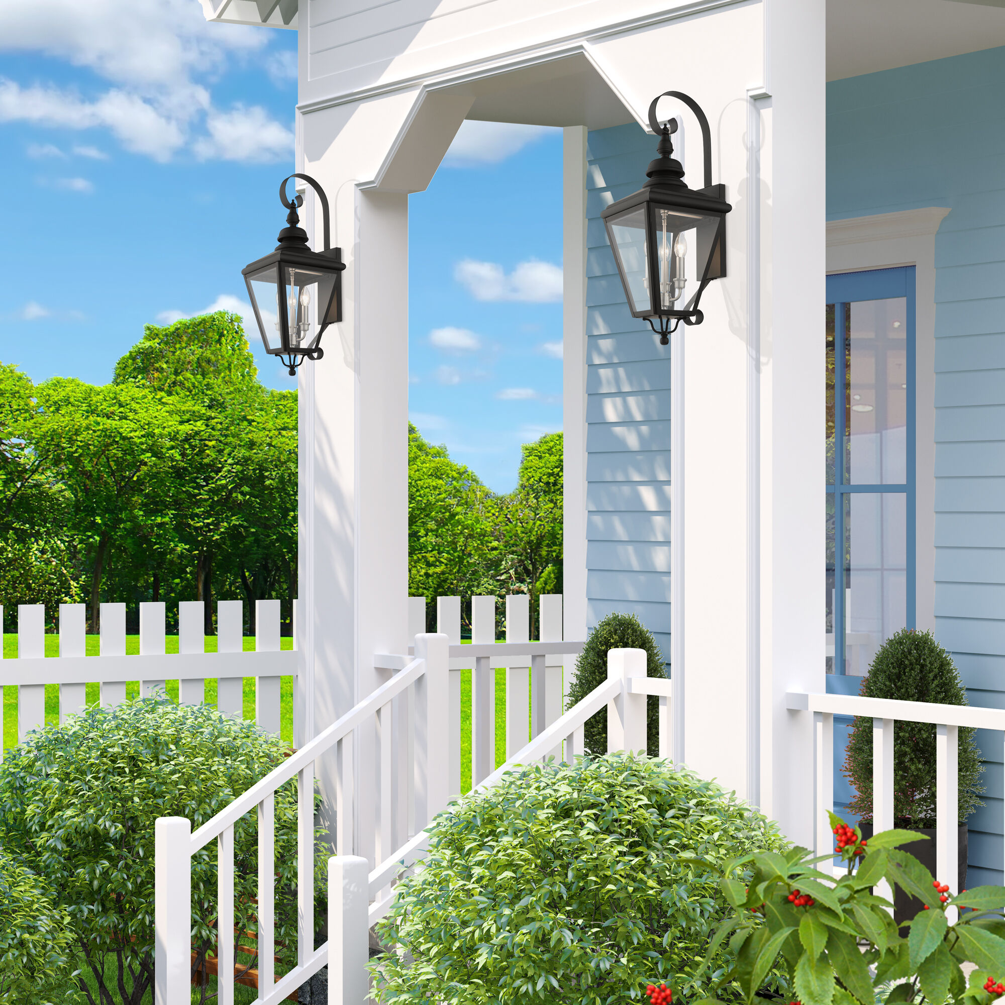 Adams 3 Light 10.63 inch Black with Brushed Nickel Finish Cluster Outdoor Large Wall Lantern Wall Light