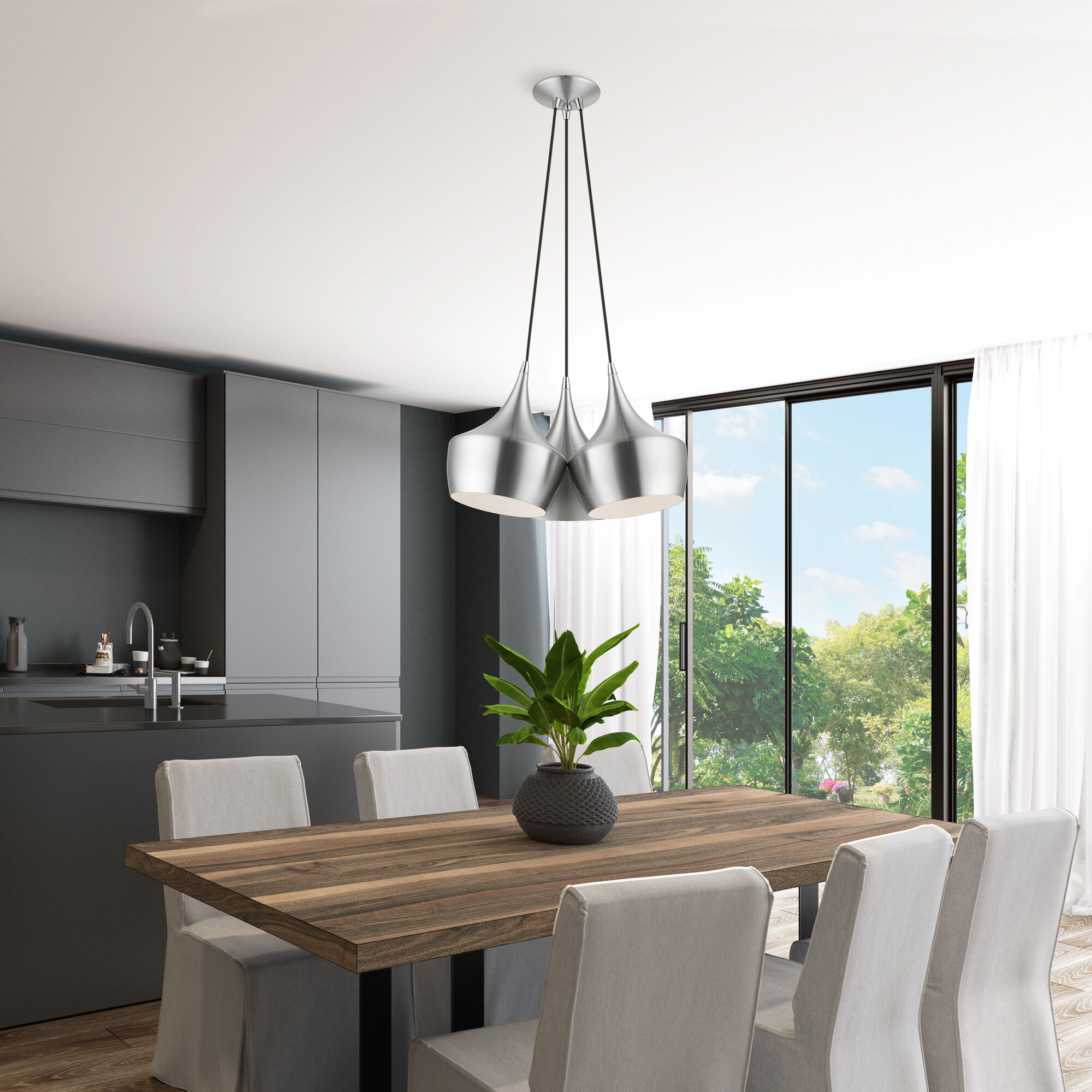 Waldorf 3 Light 21 inch Brushed Aluminum Cluster Pendant Ceiling Light