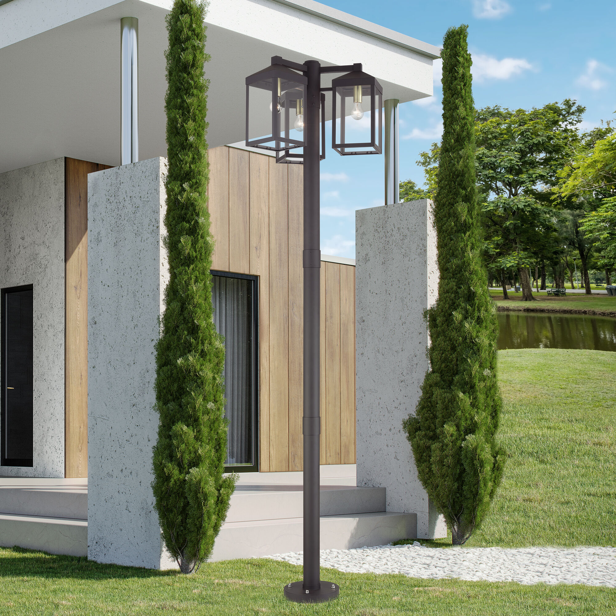 Nyack 3 Light 96.25 inch Bronze with Antique Brass Accents Outdoor 3 Head Post Light