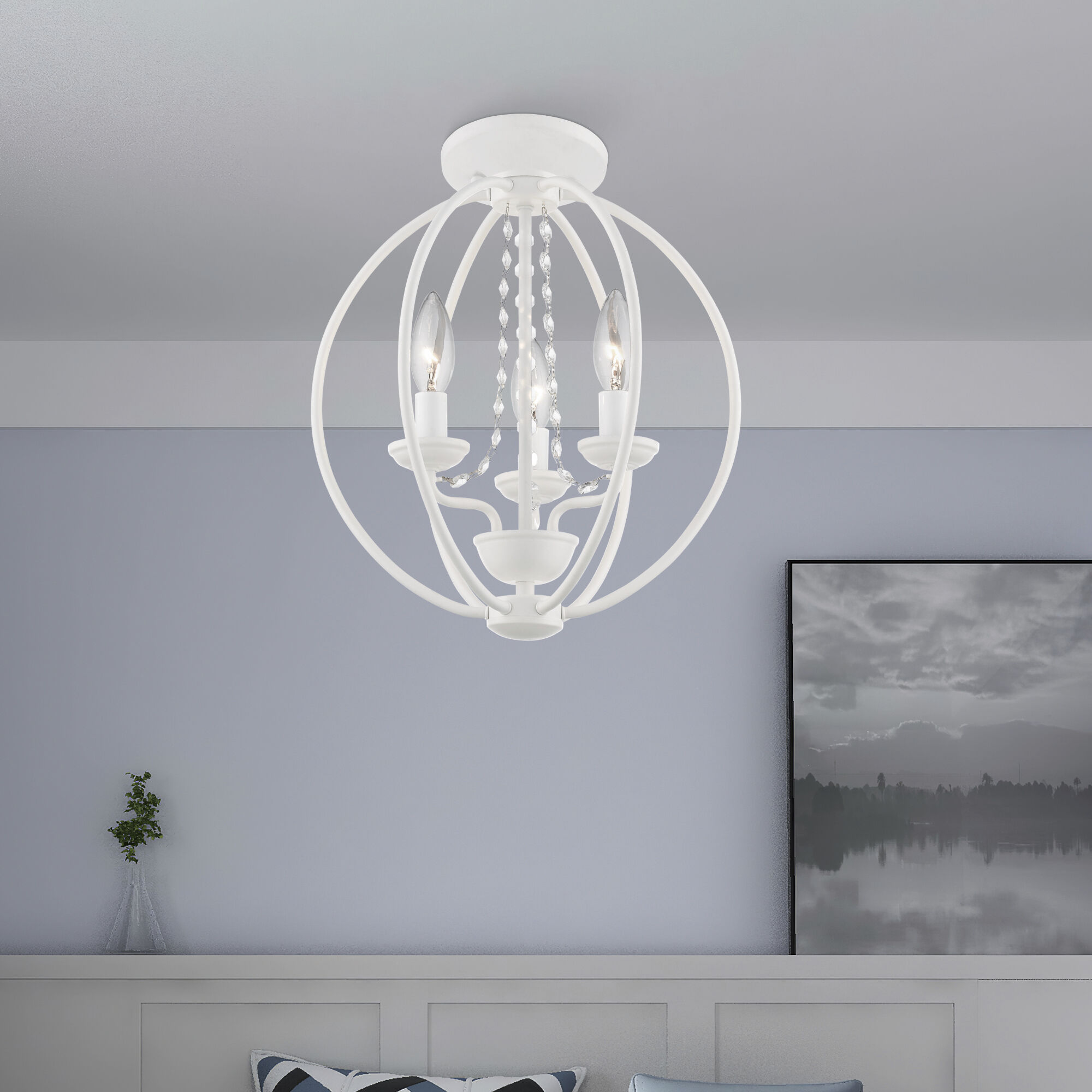 Arabella 3 Light 12 inch White Convertible Mini Chandelier/ Semi-Flush Ceiling Light, Globe