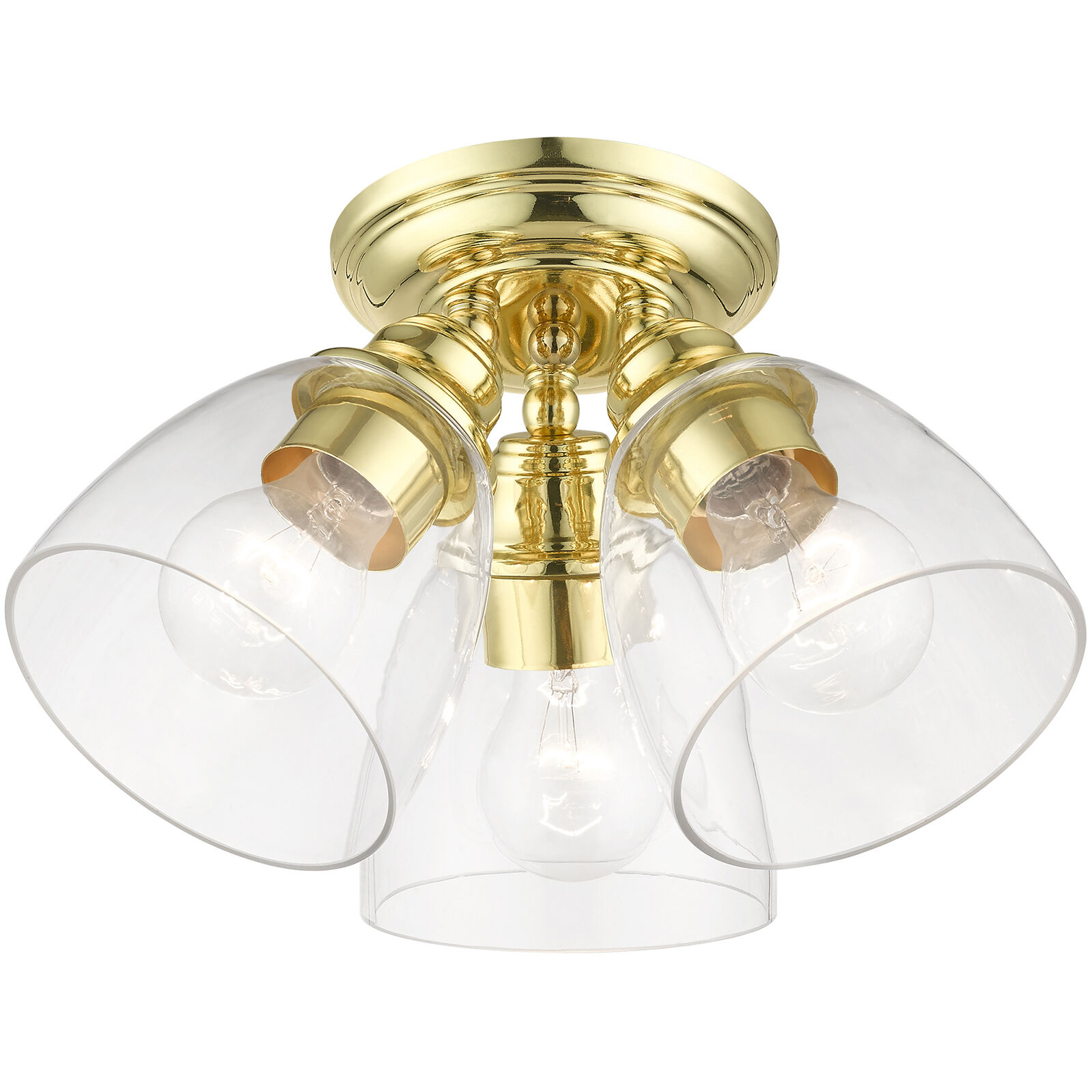 Montgomery 3 Light 14 inch Polished Brass Semi-Flush Ceiling Light