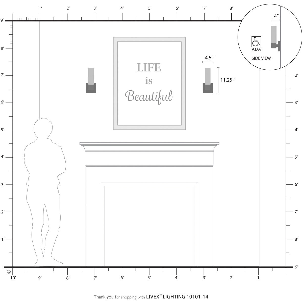 Aero ADA Wall Sconce Wall Light in Textured Black with Antique Brass Accent