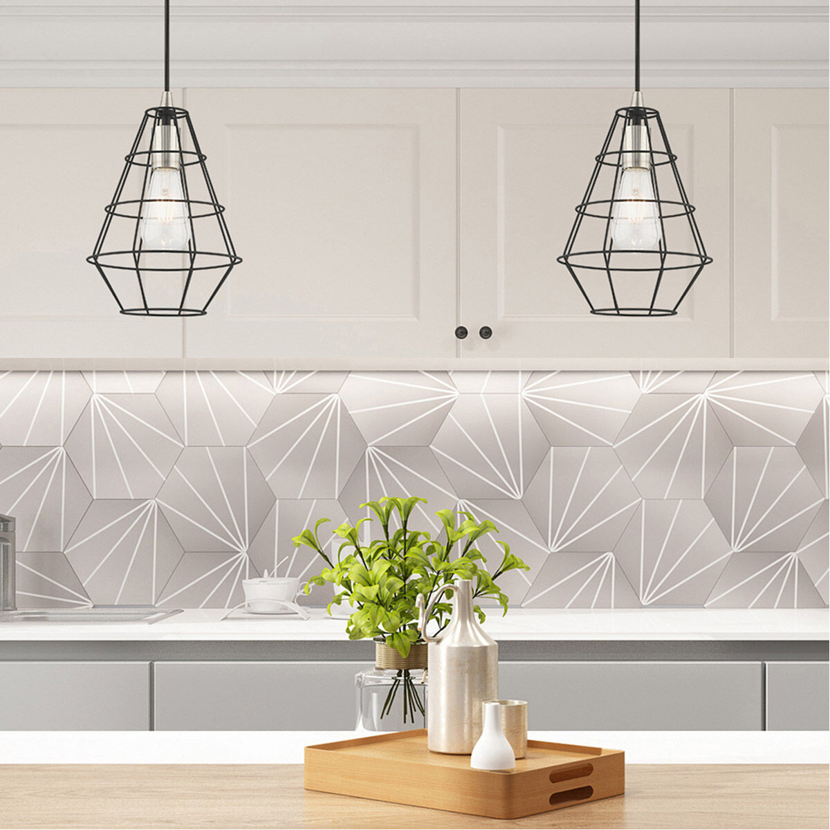 Geometric 1 Light 7.75 inch Black Mini Pendant Ceiling Light