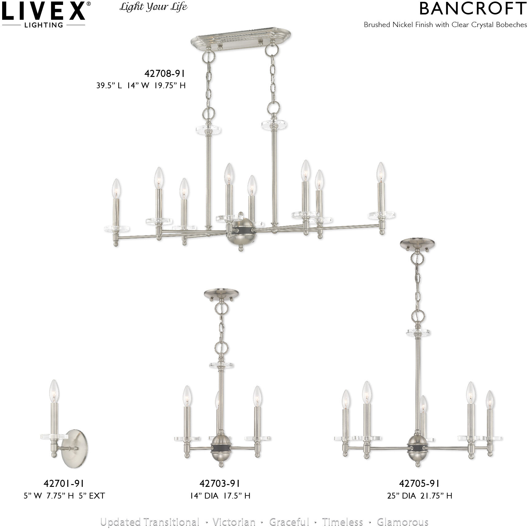 Bennington 5 Light 25 inch Brushed Nickel Chandelier Ceiling Light