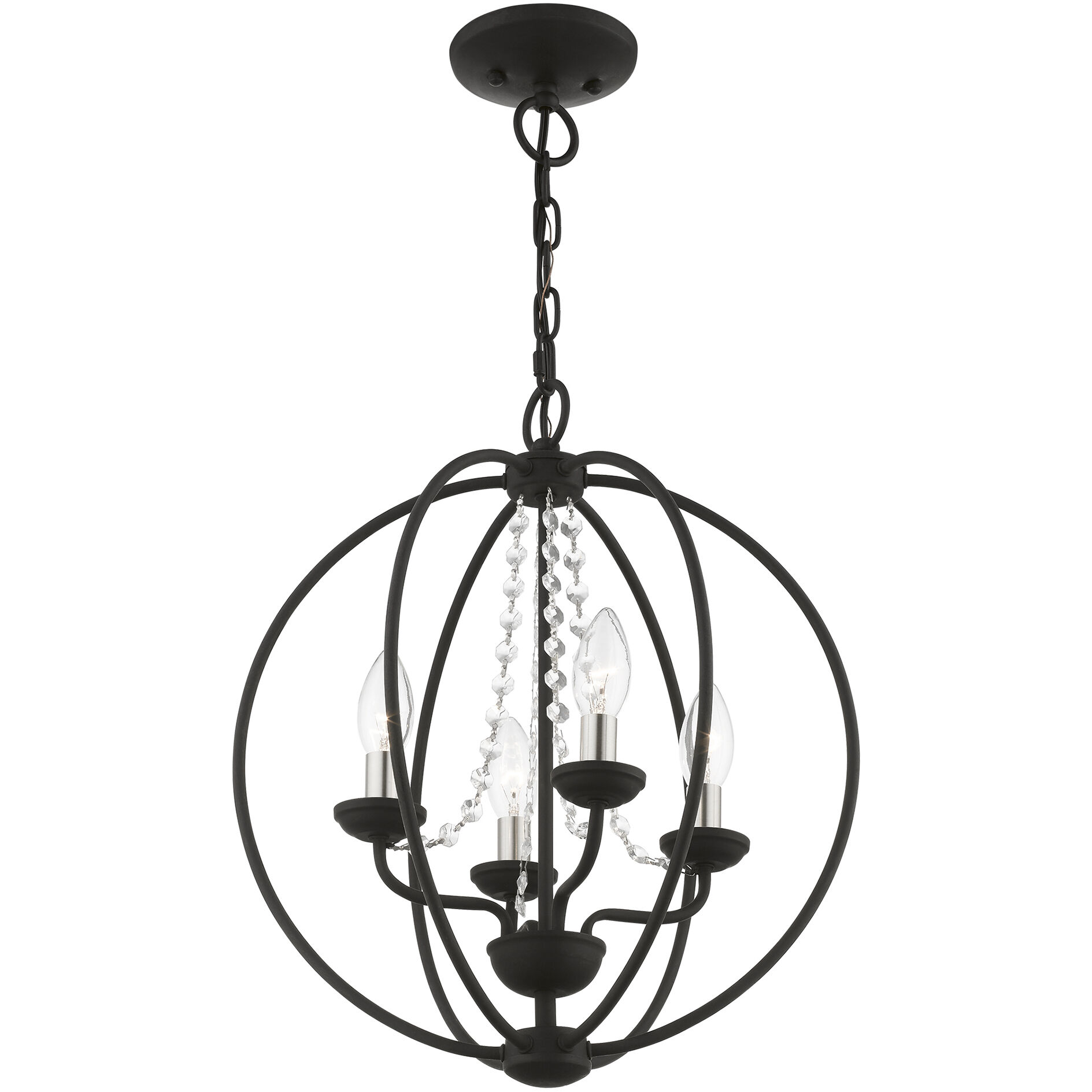 Arabella 4 Light 15 inch Black with Brushed Nickel Finish Candles Convertible Chandelier/ Semi-Flush Ceiling Light, Globe