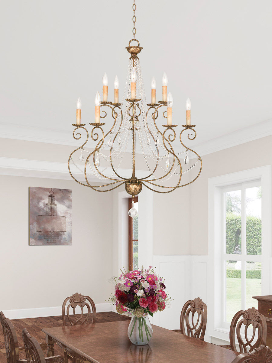 Isabella 10 Light 32 inch Hand Applied European Bronze Chandelier Ceiling Light