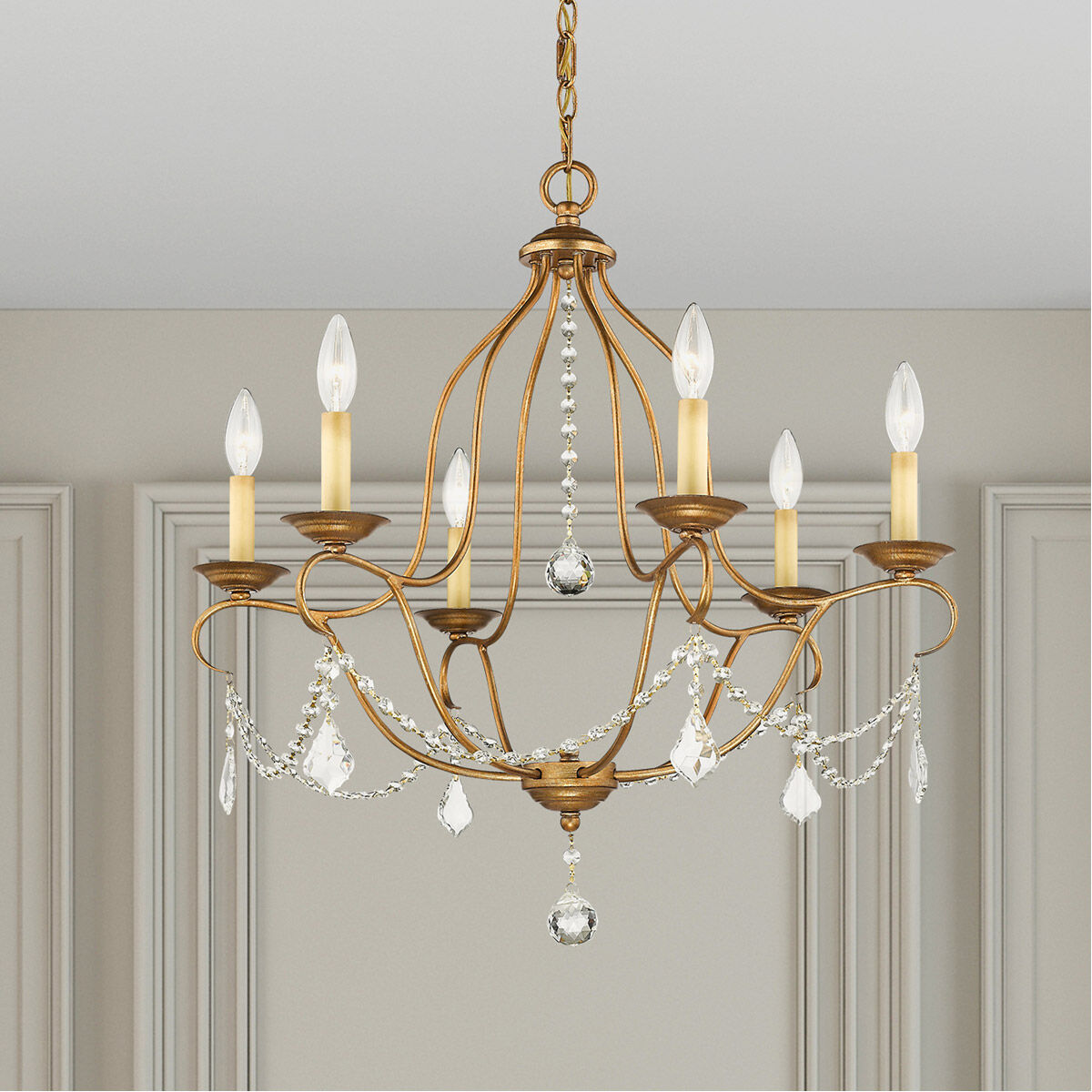Chesterfield 6 Light 25 inch Antique Gold Leaf Chandelier Ceiling Light