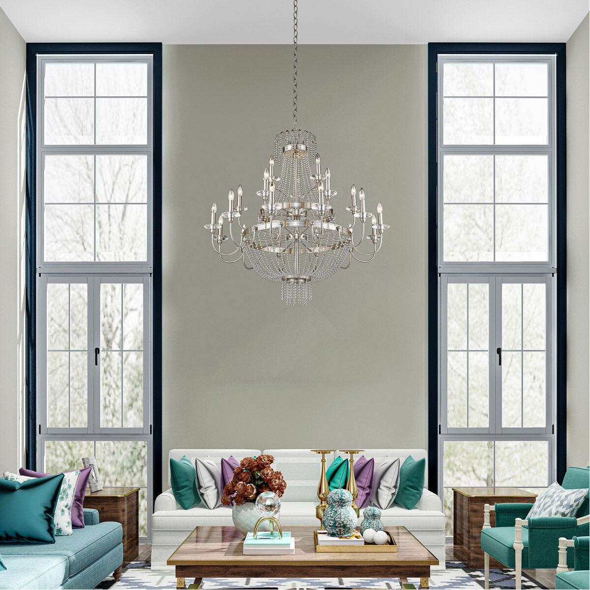 Valentina 21 Light 42 inch Brushed Nickel Foyer Chandelier Ceiling Light