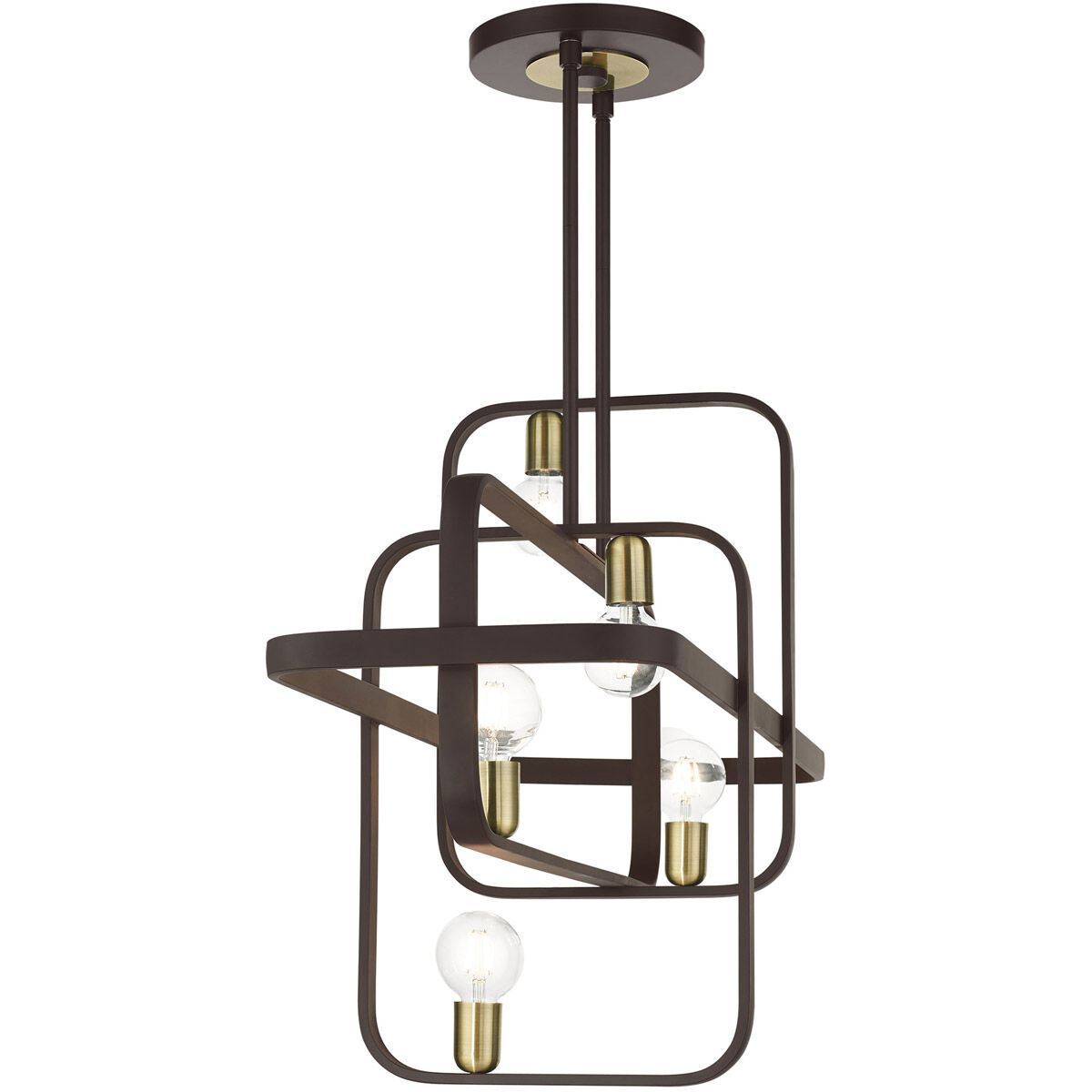 Bergamo 6 Light 42 inch Bronze with Antique Brass Accents Linear Chandelier Ceiling Light