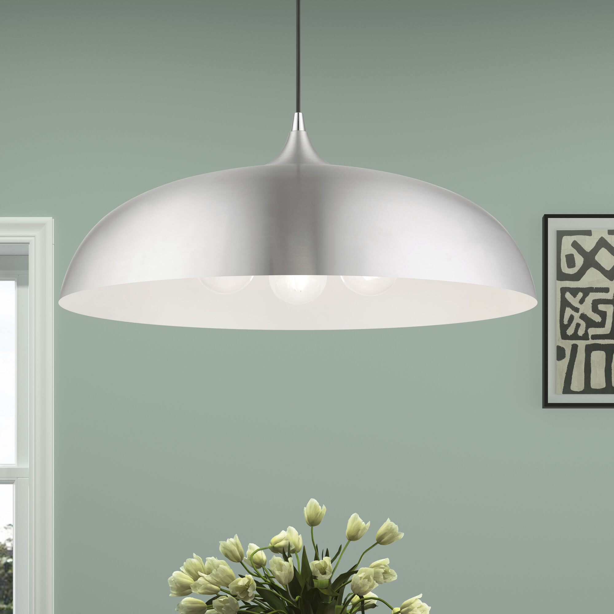 Amador 3 Light 23.75 inch Brushed Aluminum with Polished Chrome Accents Pendant Ceiling Light, Large