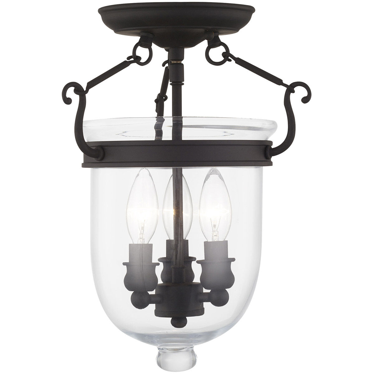 Jefferson 3 Light 10 inch Black Semi-Flush Mount Ceiling Light