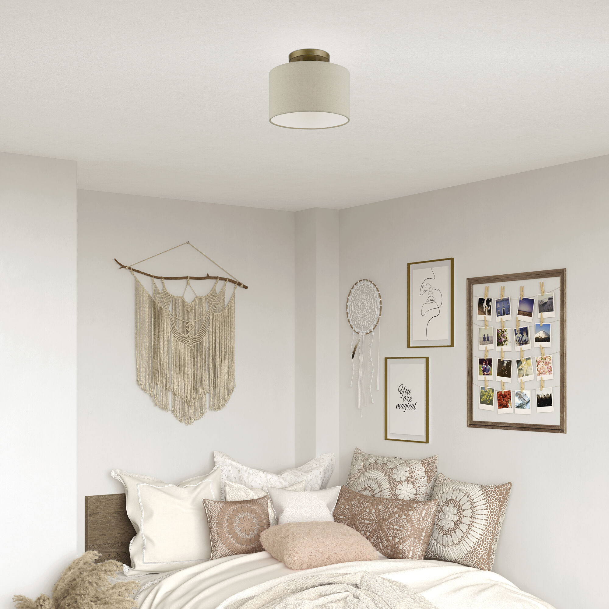 Burnett 1 Light 10 inch Antique Gold Leaf with White Accents Small Semi-Flush Ceiling Light, Small