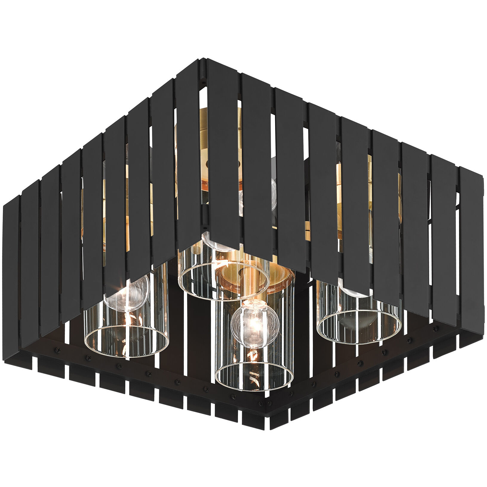 Greenwich 4 Light 13 inch Black with Satin Brass Accents Outdoor Flush Mount