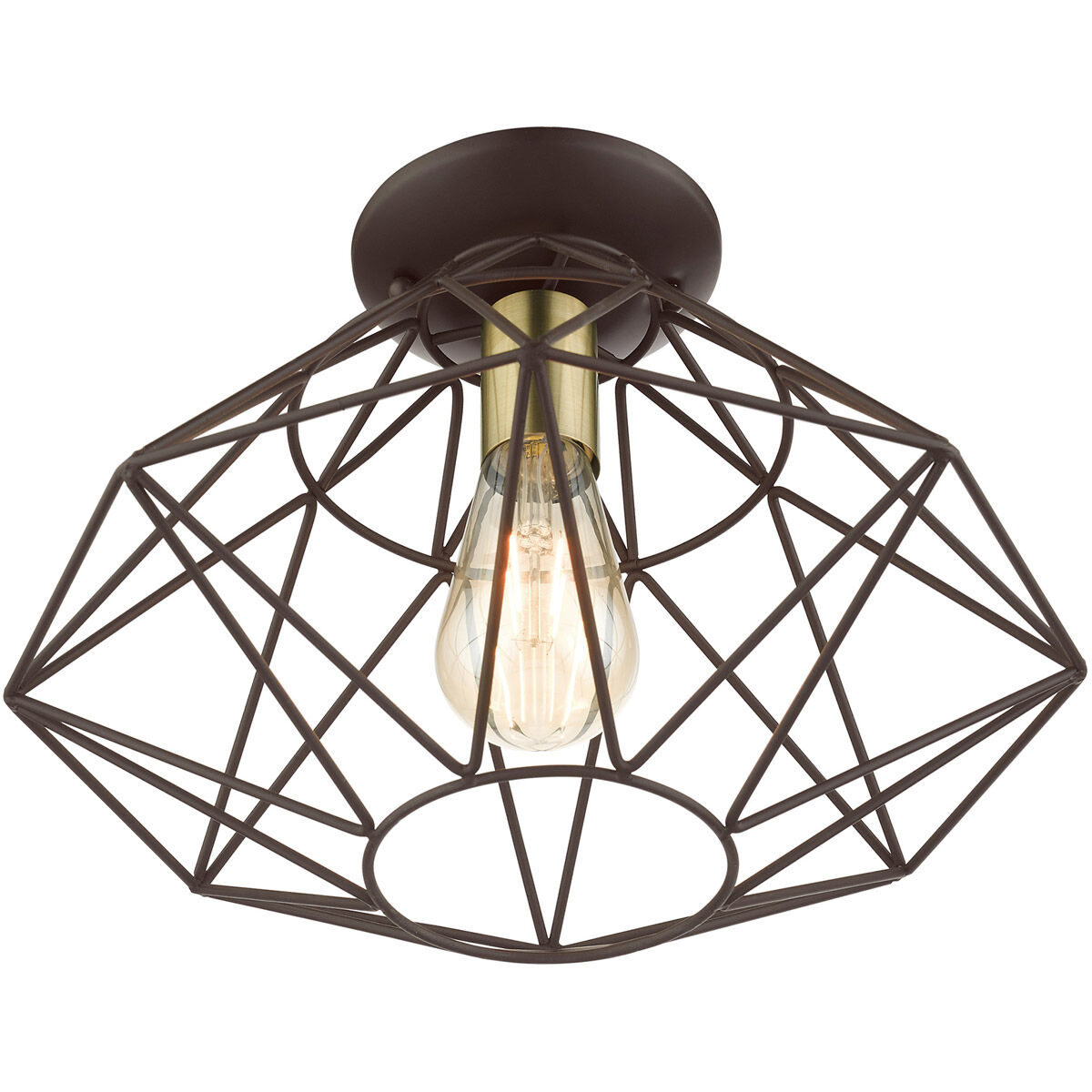 Geometric 1 Light 14 inch Bronze Flush Mount Ceiling Light