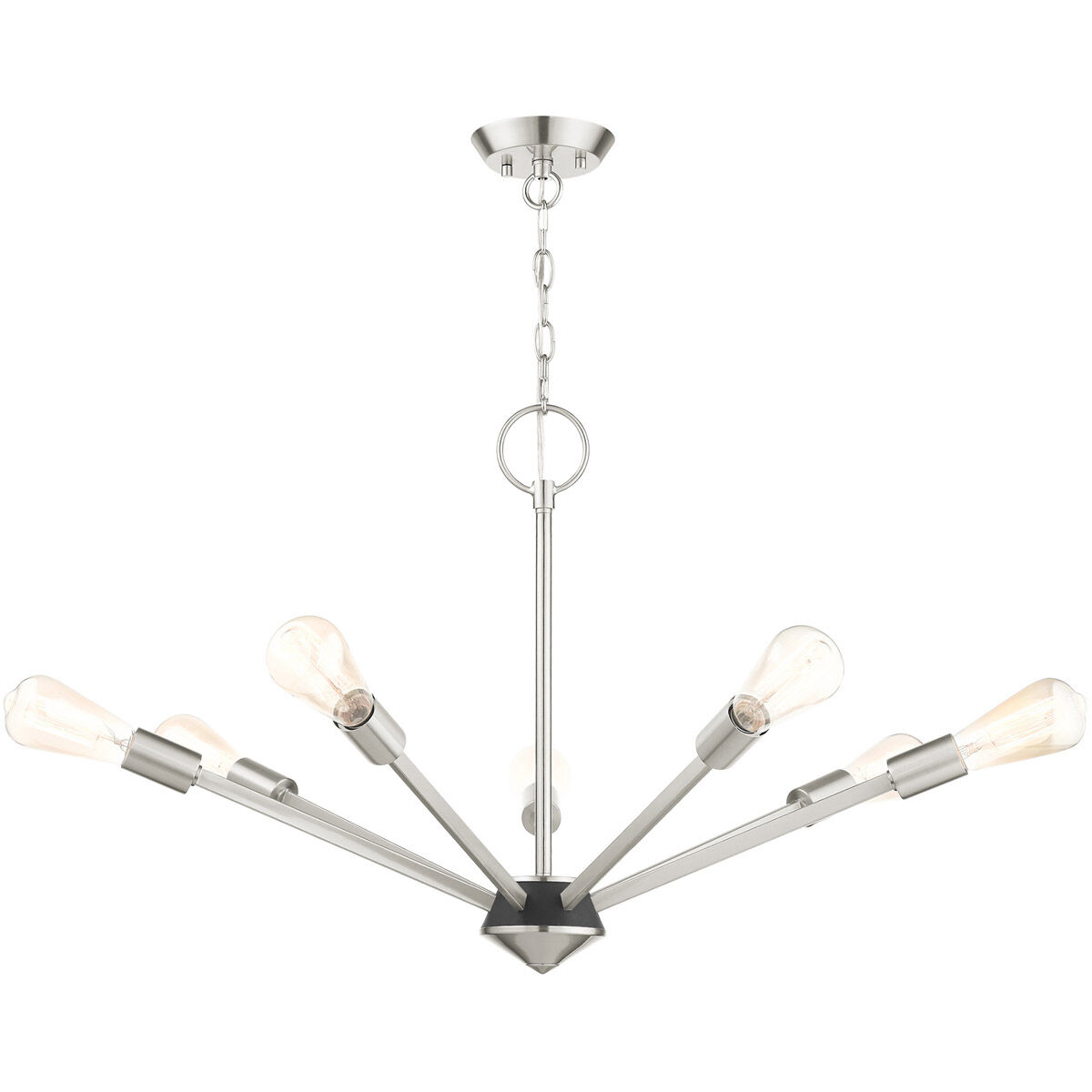 Prague 7 Light 29 inch Brushed Nickel with Black Accents Chandelier Ceiling Light