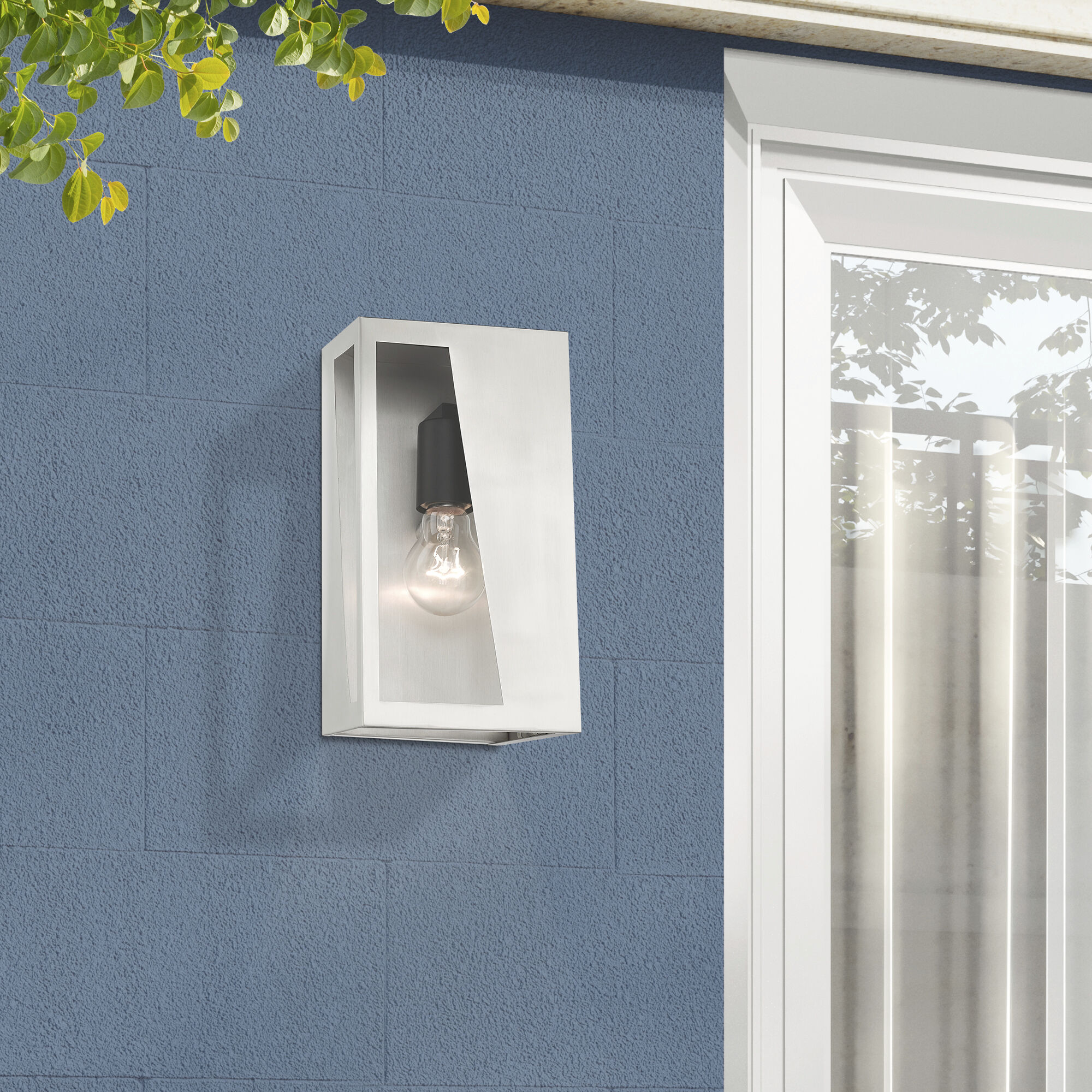 Forsyth 1 Light 11 inch Brushed Nickel with Black Finish Accents Outdoor Wall Lantern in Brushed Nickel & Black, Medium