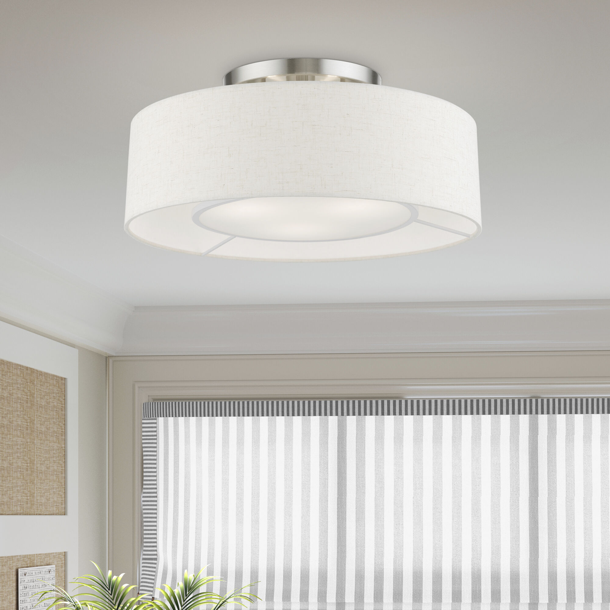 Ellsworth 4 Light 21 inch Brushed Nickel with Shiny White Accents Semi-Flush Ceiling Light