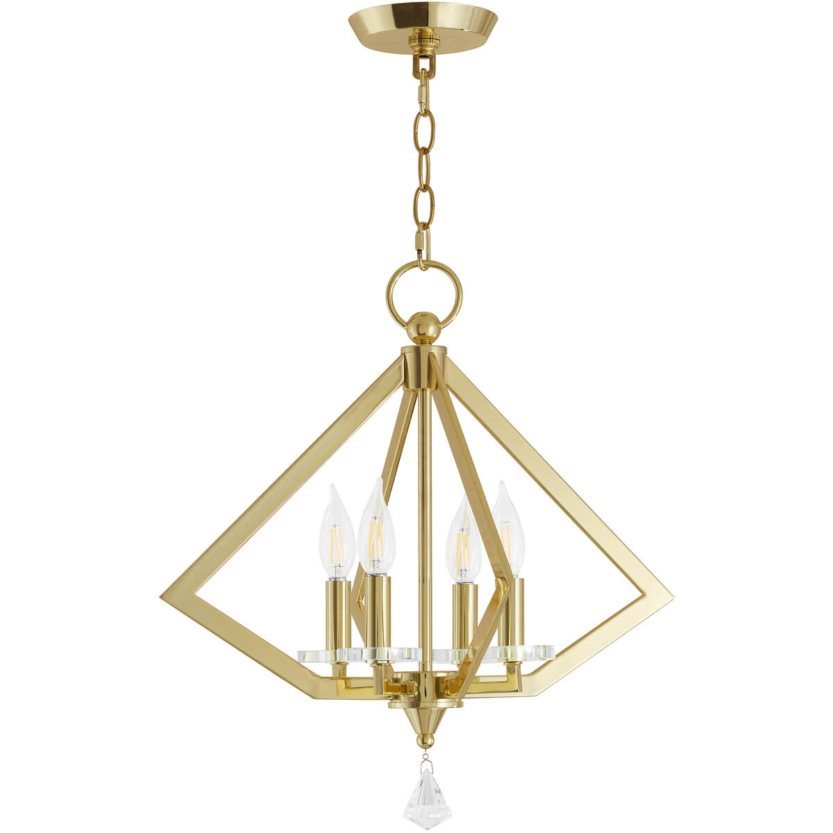 Diamond 4 Light 18 inch Polished Brass Mini Chandelier Ceiling Light