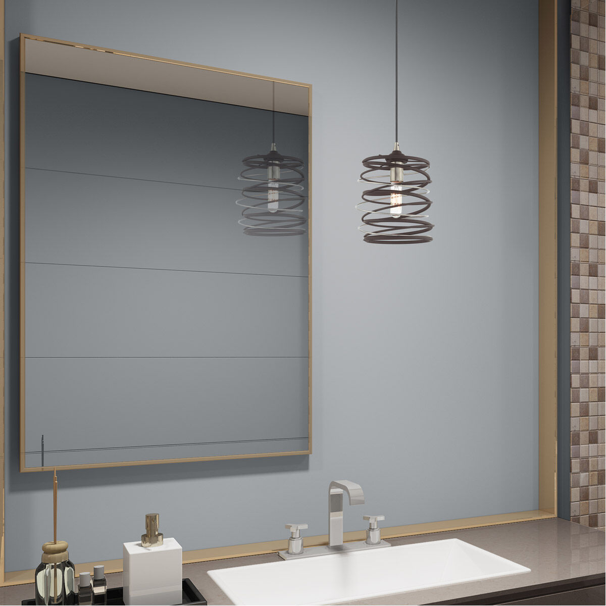 Geometric 1 Light 8 inch Bronze Mini Pendant Ceiling Light