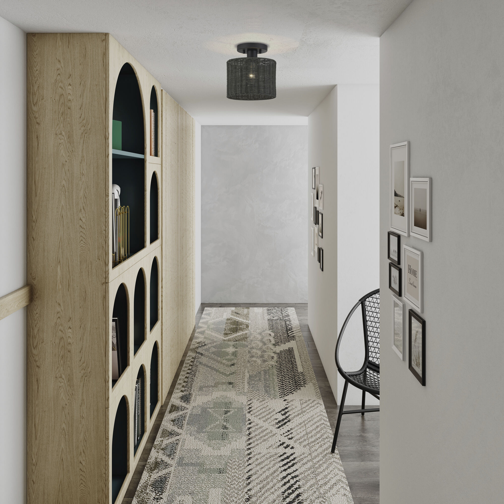 Weavington 1 Light 8.5 inch Black Semi Flush Mount Ceiling Light, Small