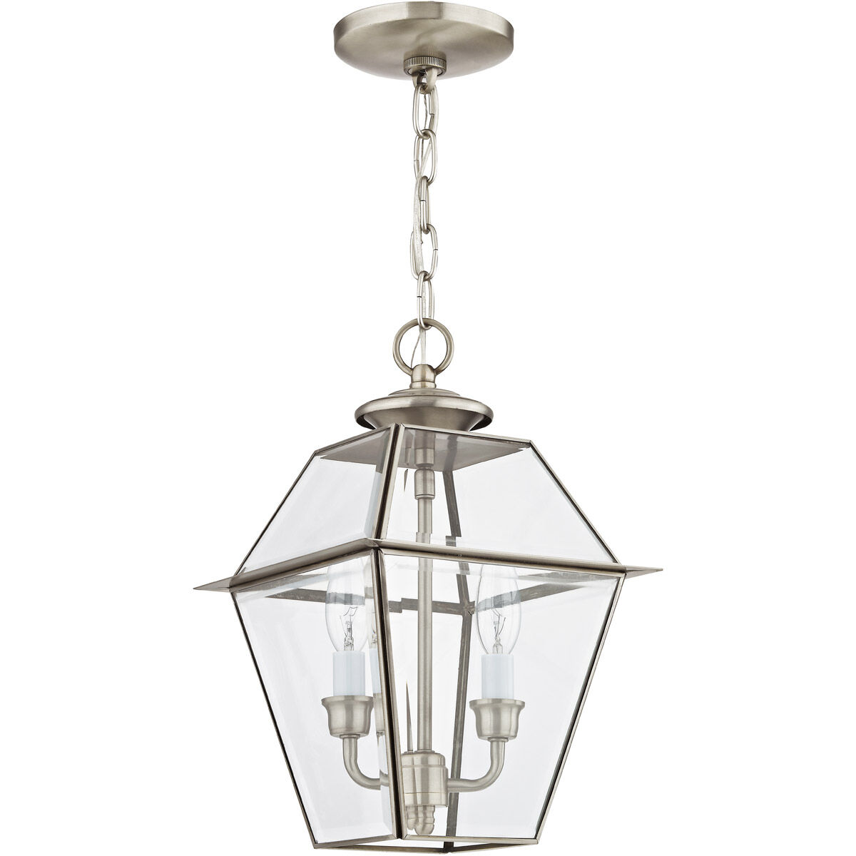 Westover 2 Light 9 inch Brushed Nickel Outdoor Pendant Lantern