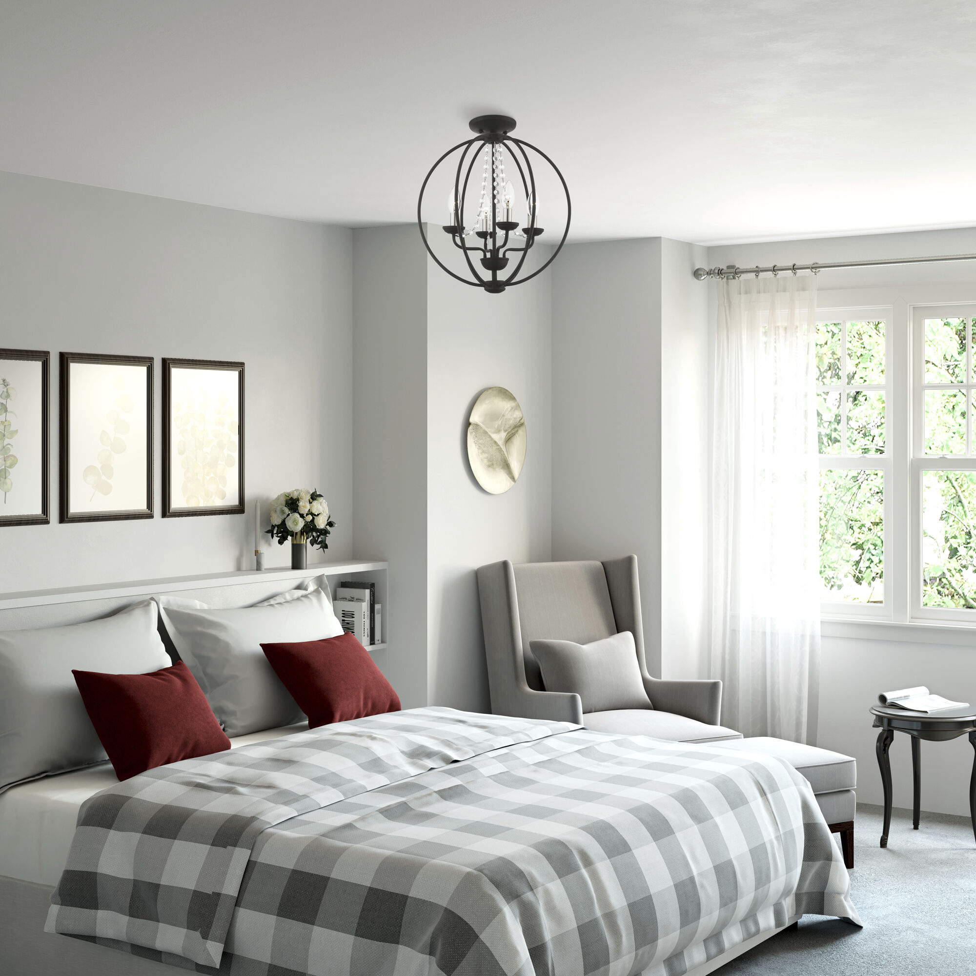 Arabella 4 Light 15 inch Black with Brushed Nickel Finish Candles Convertible Chandelier/ Semi-Flush Ceiling Light, Globe