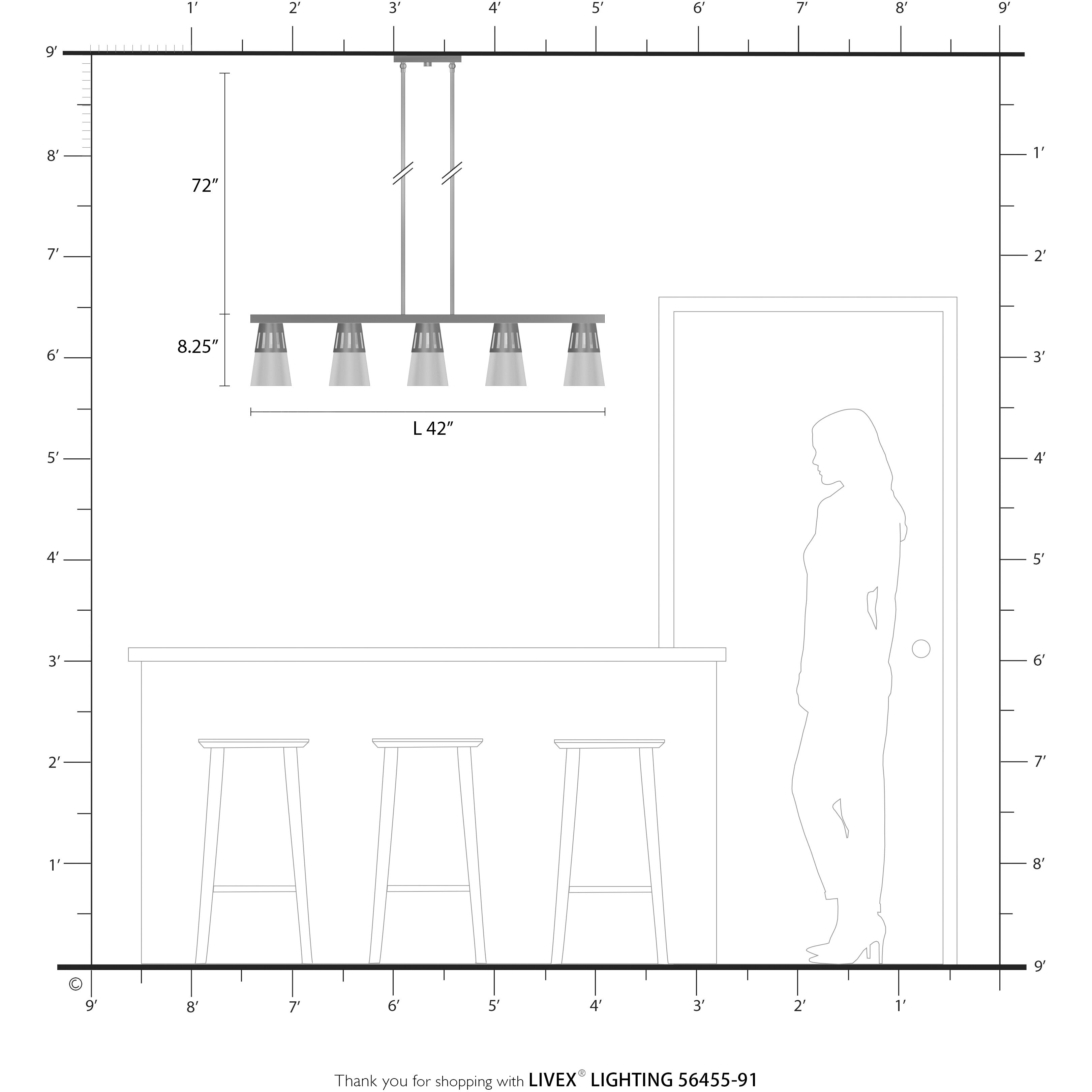 Bennington 5 Light 4.75 inch Brushed Nickel Large Linear Chandelier Ceiling Light
