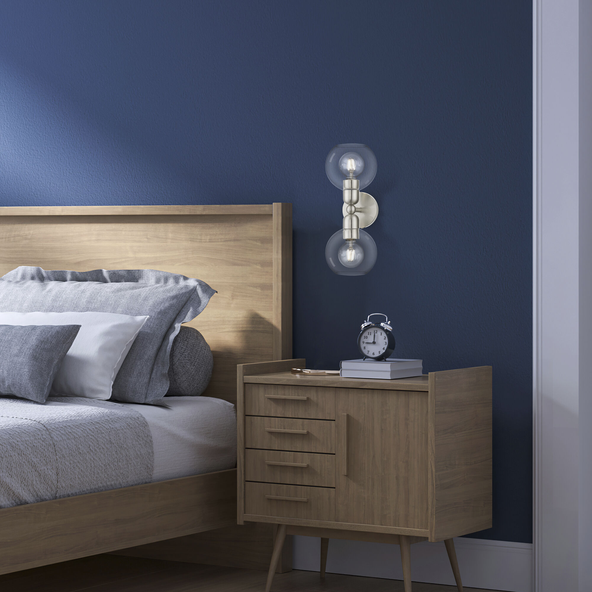 Downtown 2 Light 7 inch Brushed Nickel Vanity Sconce Wall Light, Sphere