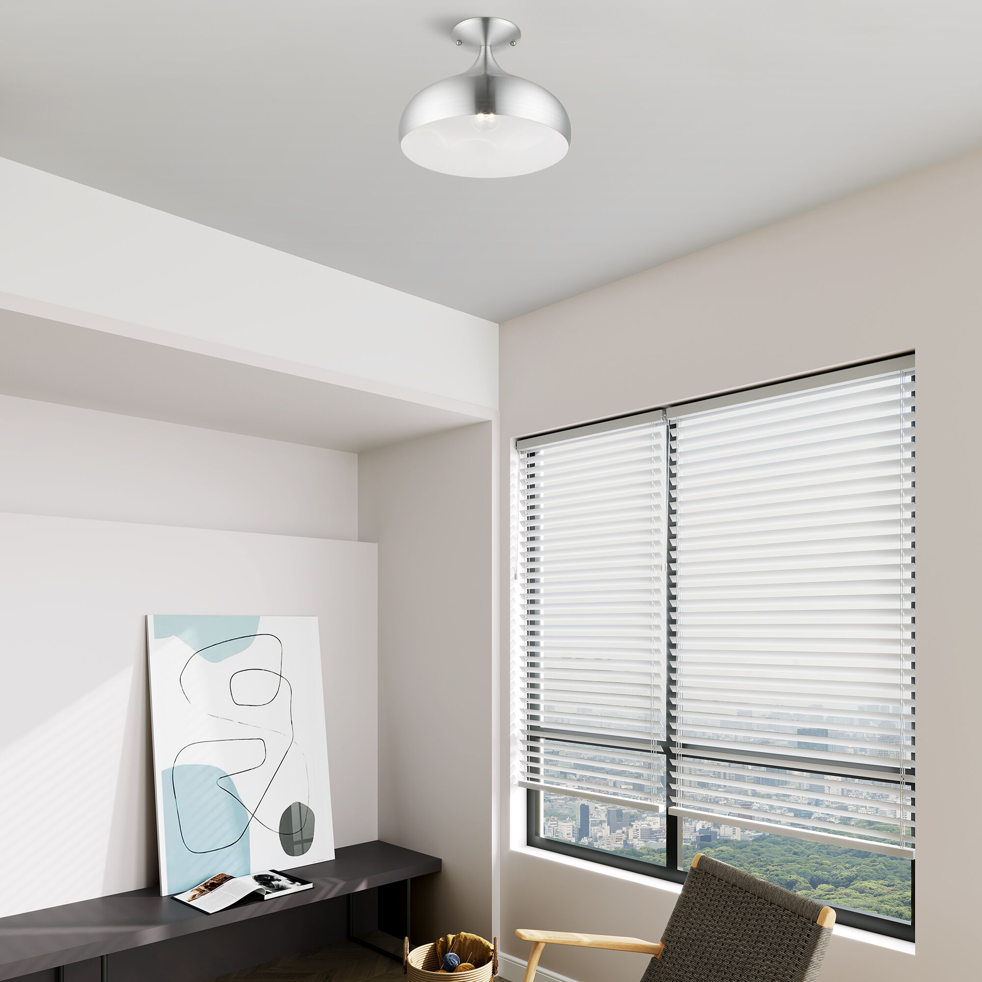 Amador 1 Light 12 inch Brushed Aluminum with Polished Chrome Accents Semi-Flush Mount Ceiling Light