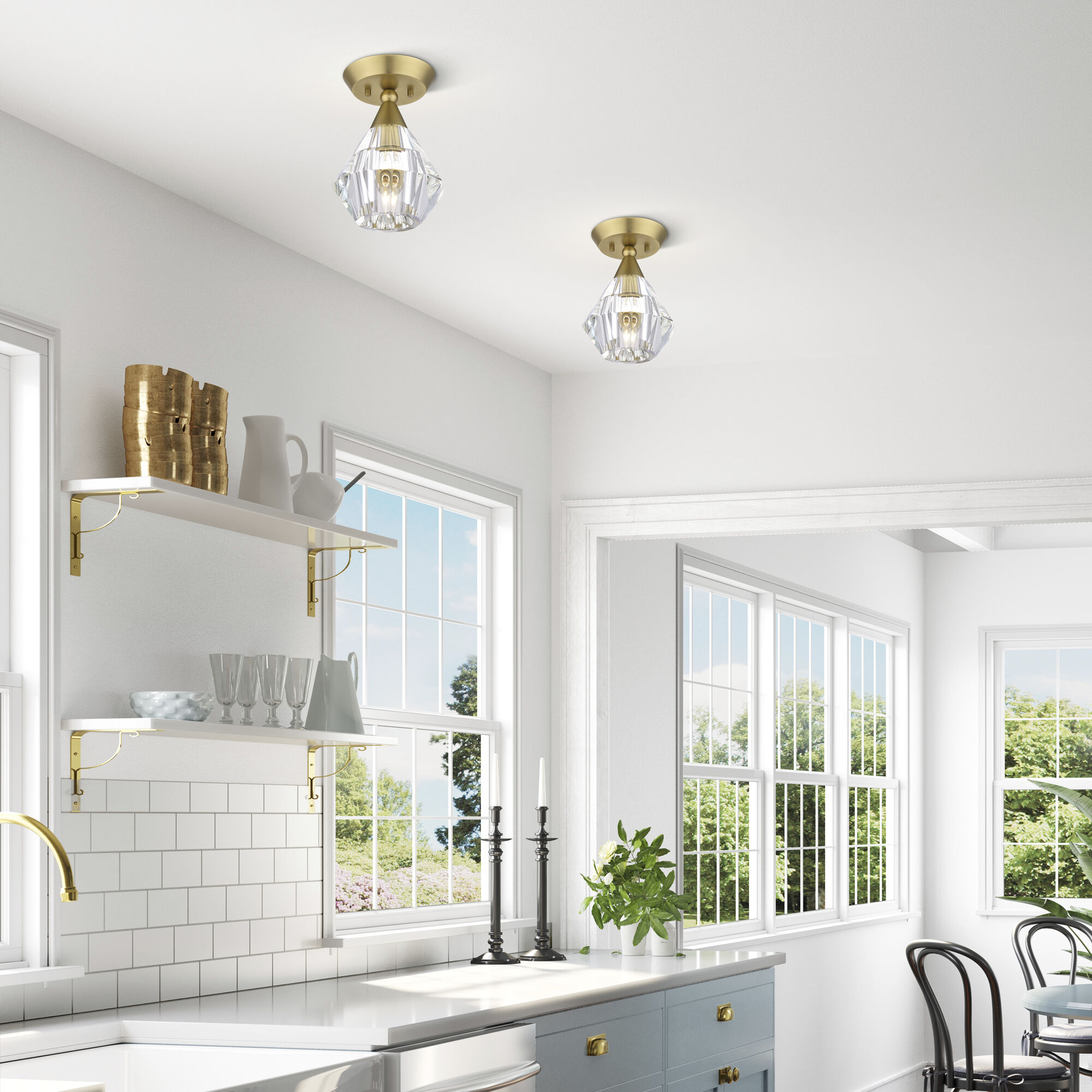 Brussels 1 Light 7 inch Natural Brass Crystal Semi-Flush Ceiling Light