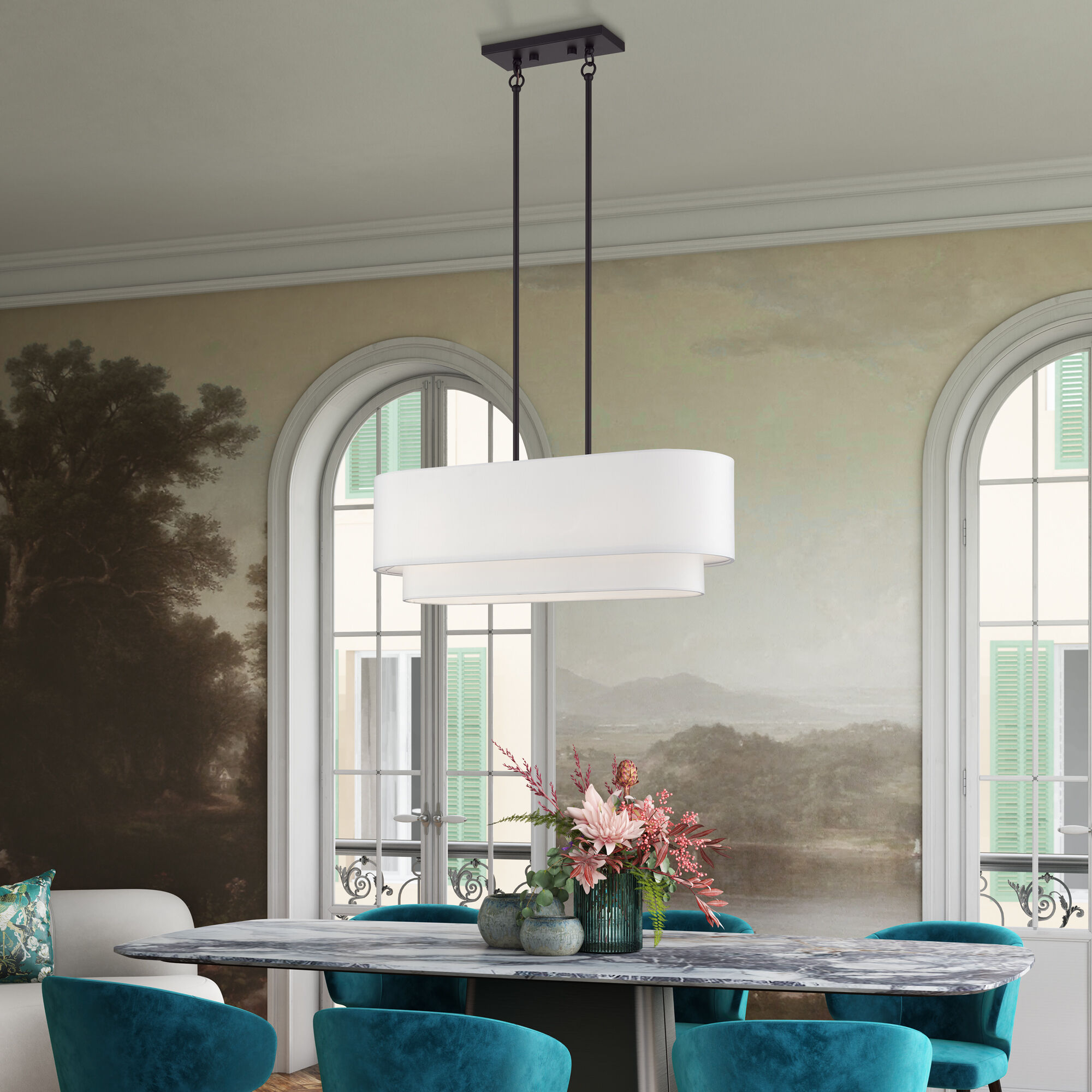 Manorwood 3 Light 30 inch Bronze Linear Chandelier Ceiling Light