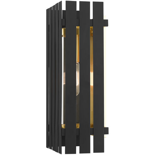 Greenwich 1 Light 17 inch Black with Satin Brass Accents Outdoor Wall Lantern