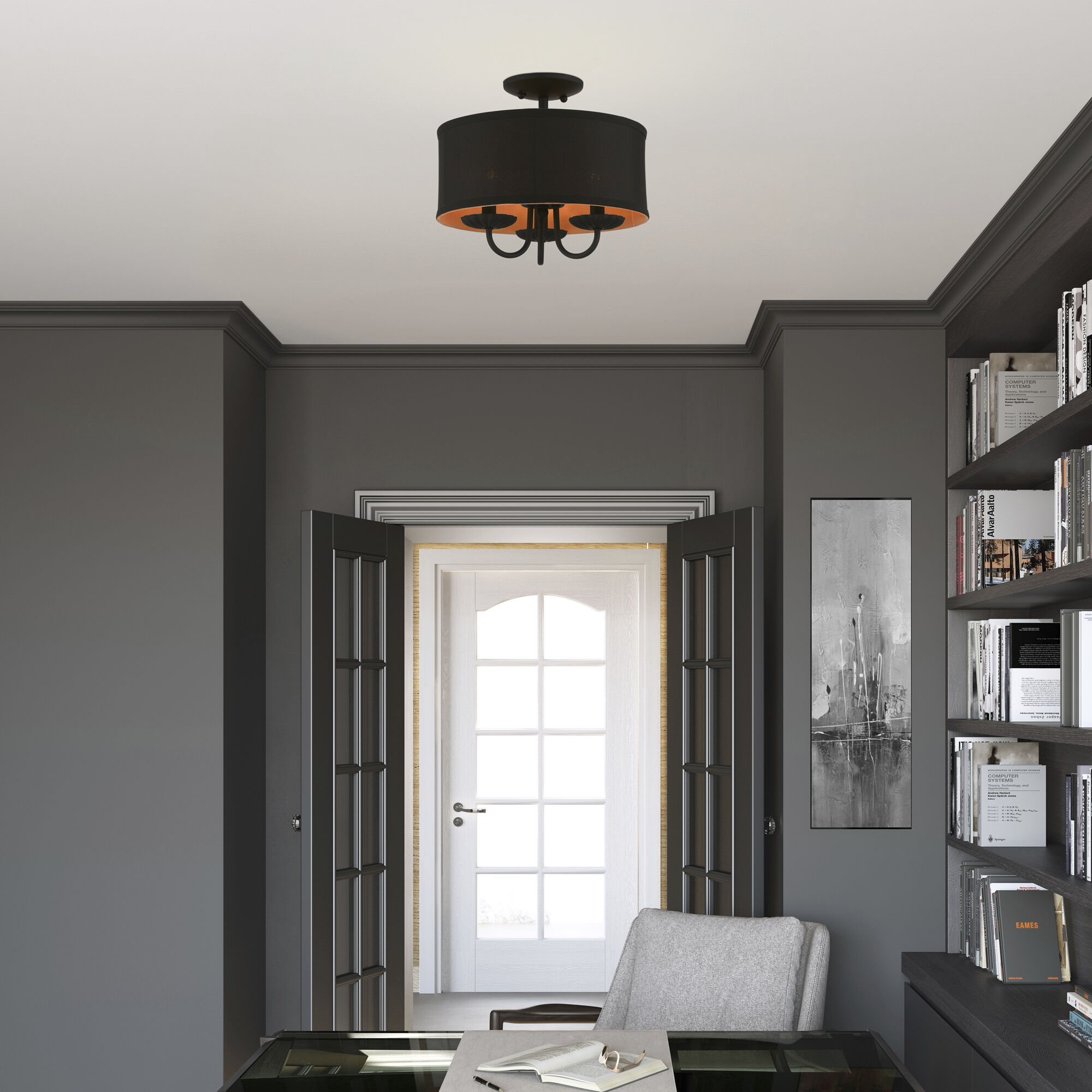 Winchester 3 Light 13 inch Black Semi-Flush Mount Ceiling Light