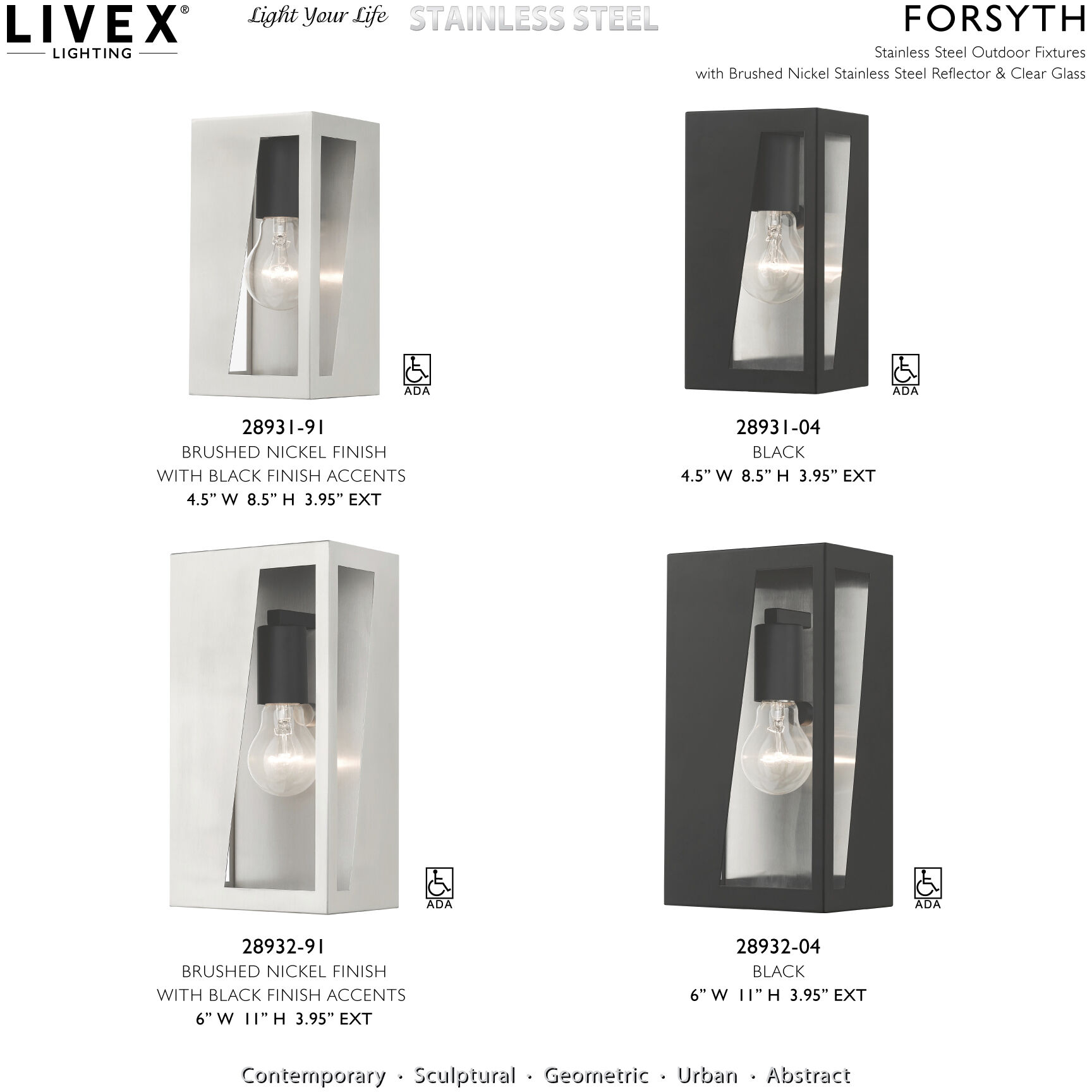 Forsyth 1 Light 8.5 inch Brushed Nickel with Black Finish Accents Outdoor Wall Lantern, Small