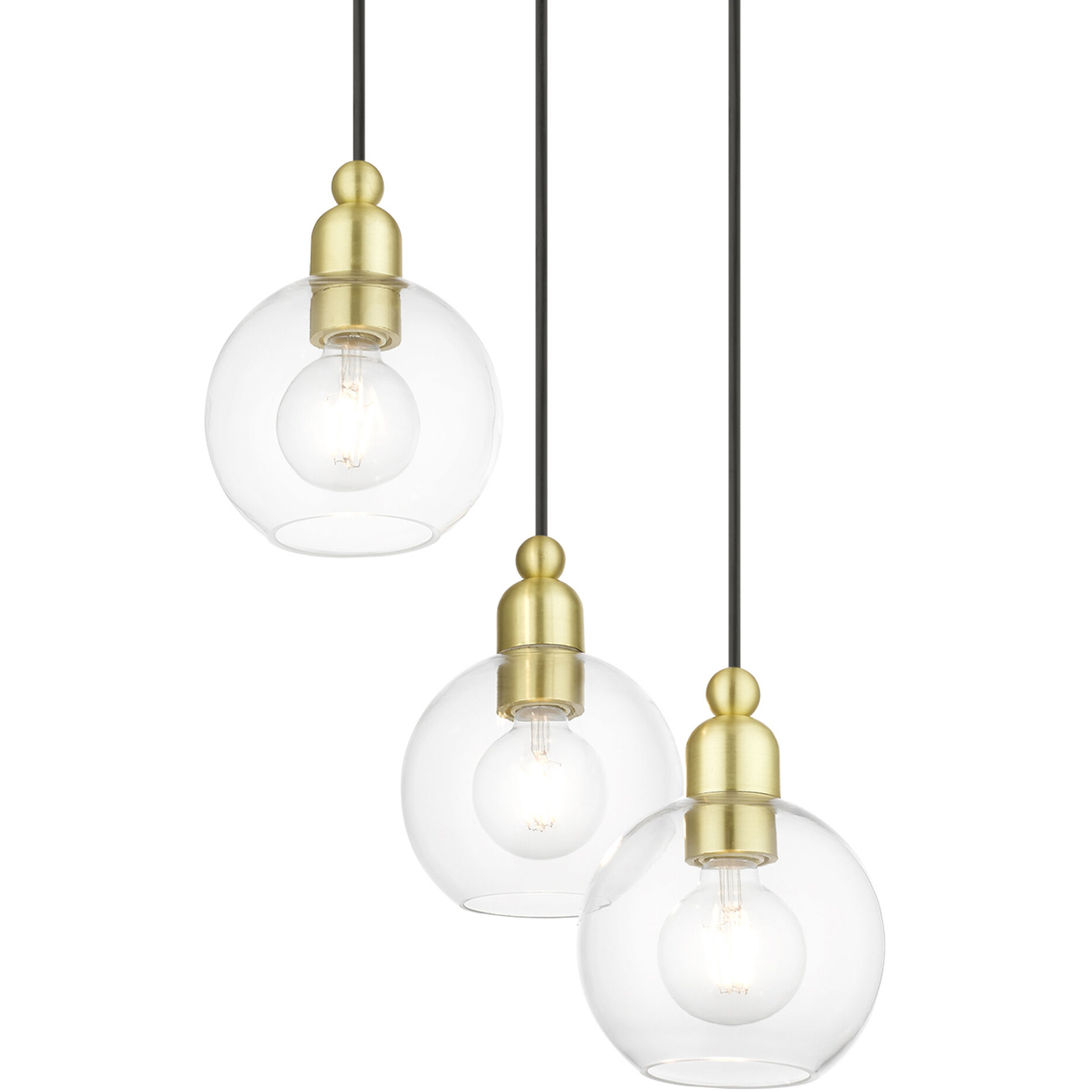 Downtown 3 Light 16 inch Satin Brass Multi Pendant Ceiling Light, Sphere