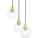 Downtown 3 Light 16 inch Satin Brass Multi Pendant Ceiling Light, Sphere