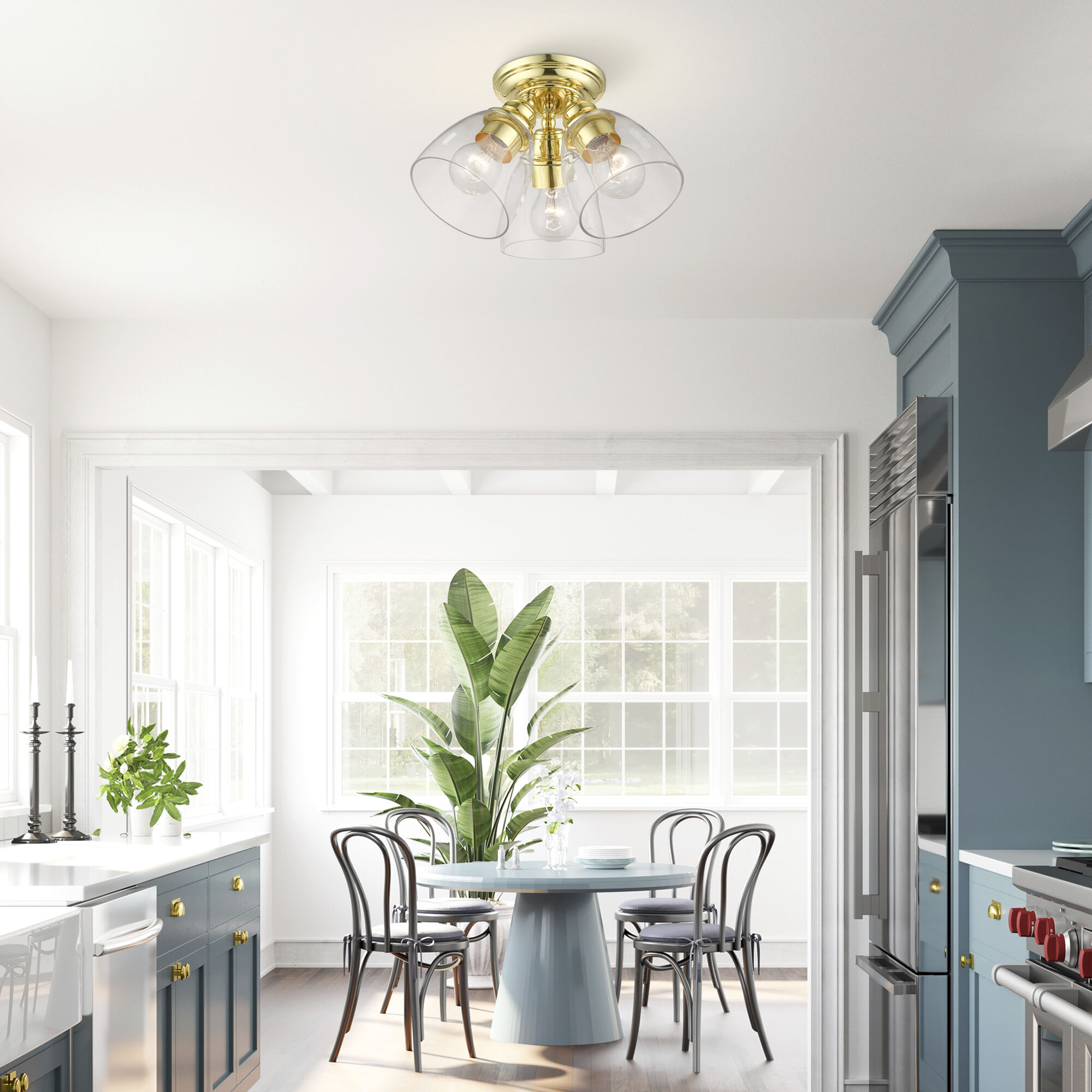 Montgomery 3 Light 14 inch Polished Brass Semi-Flush Ceiling Light