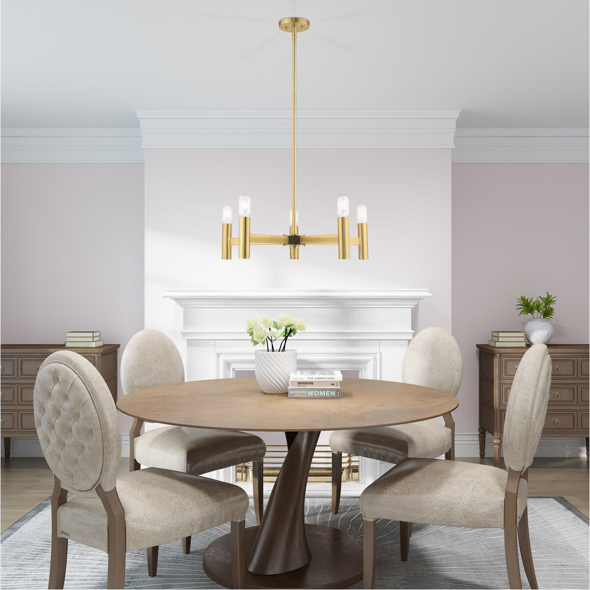 Copenhagen 5 Light 25 inch Satin Brass Chandelier Ceiling Light