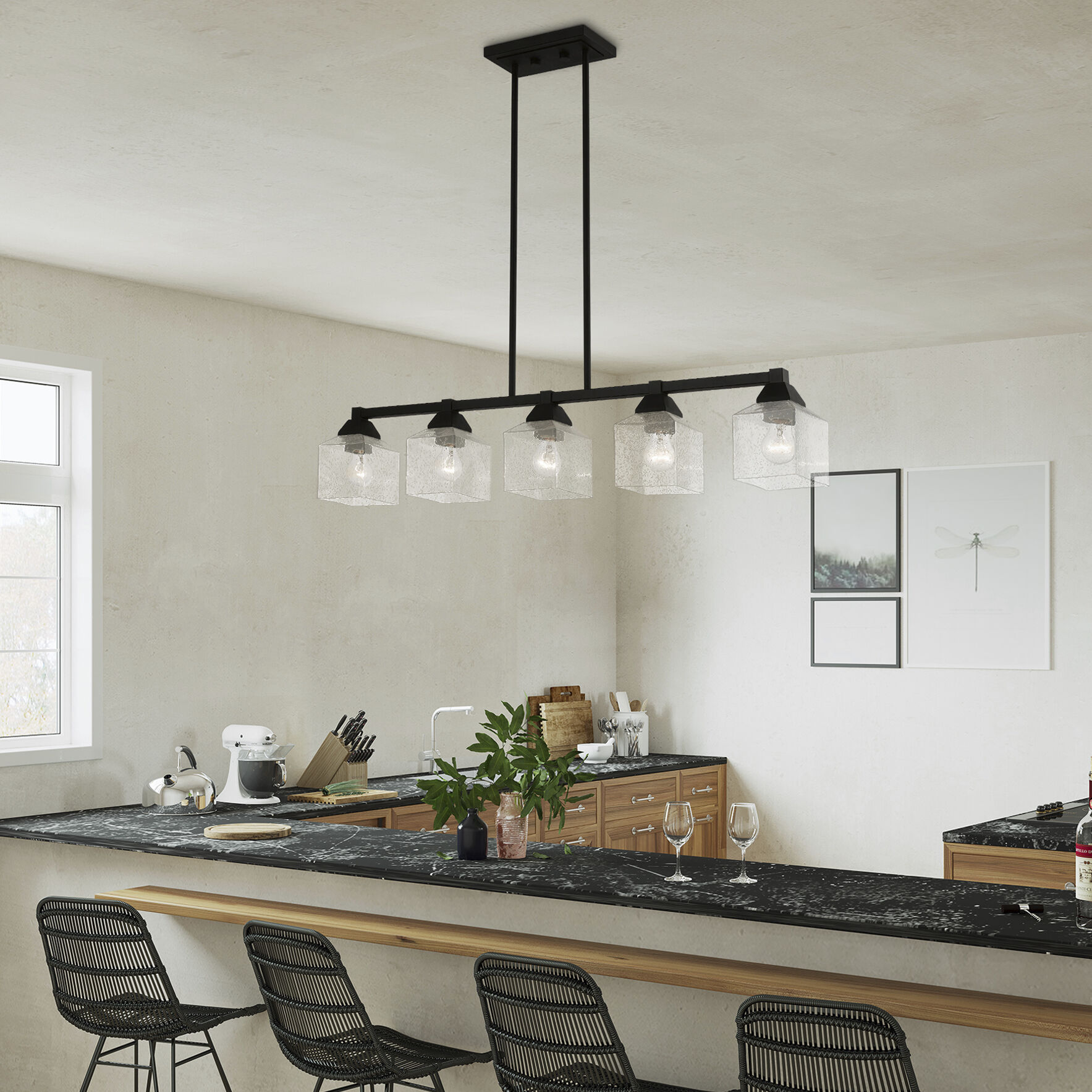 Aragon 5 Light 42 inch Black Linear Chandelier Ceiling Light