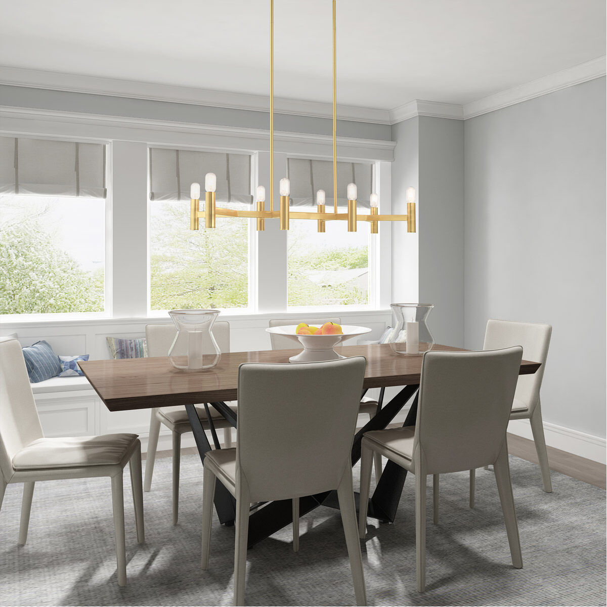 Copenhagen 8 Light 40 inch Satin Brass Linear Chandelier Ceiling Light