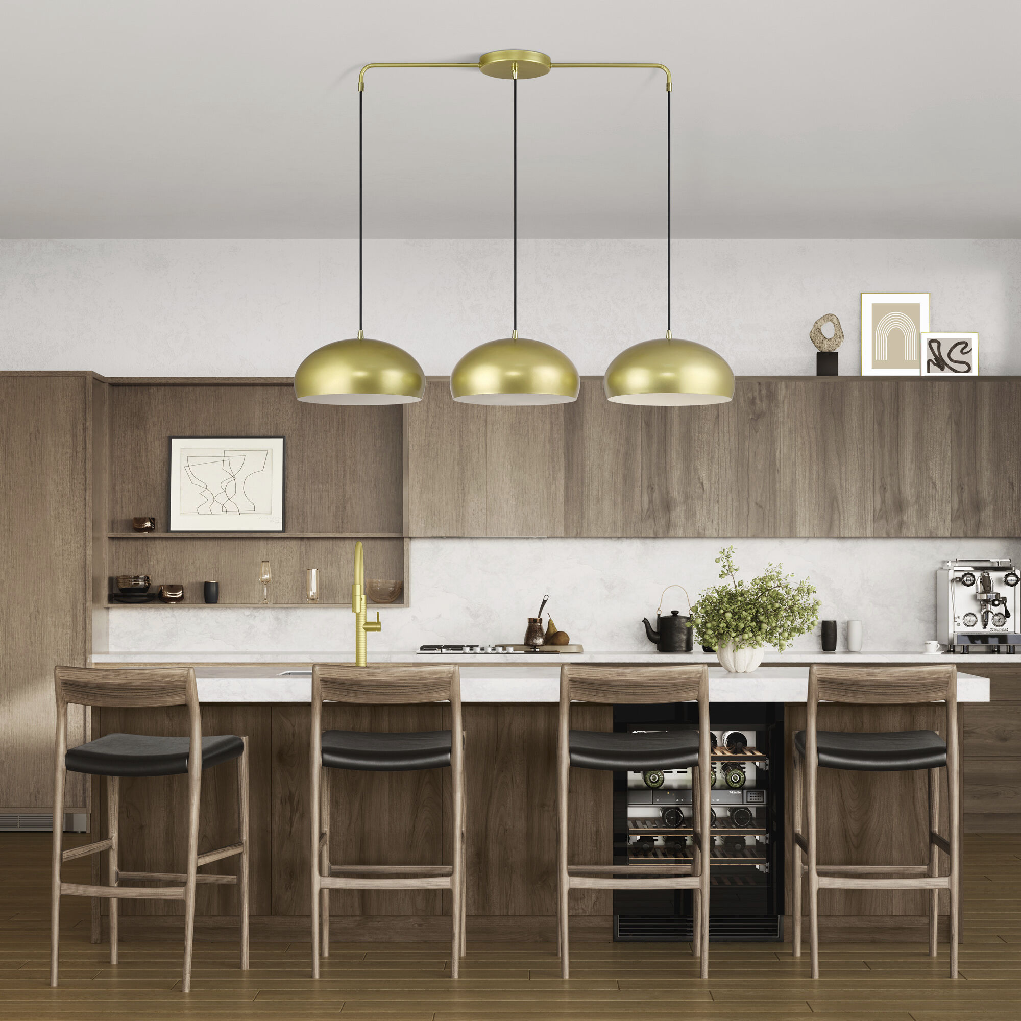 Domma 3 Light 48 inch Soft Gold with Polished Brass Accents Linear Chandelier Ceiling Light, Extra Large