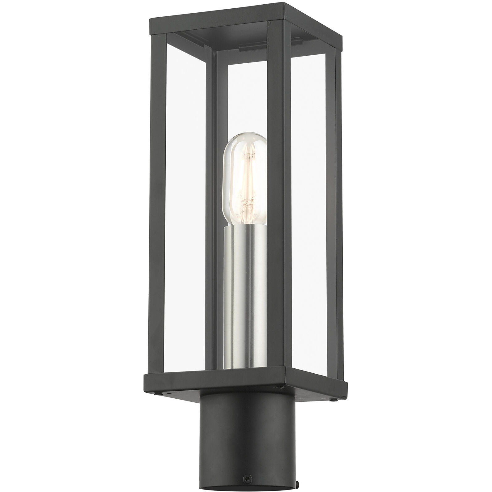 Gaffney 1 Light 15.5 inch Black with Brushed Nickel Finish Accents Outdoor Post Top Lantern in Black with Brushed Nickel Accent
