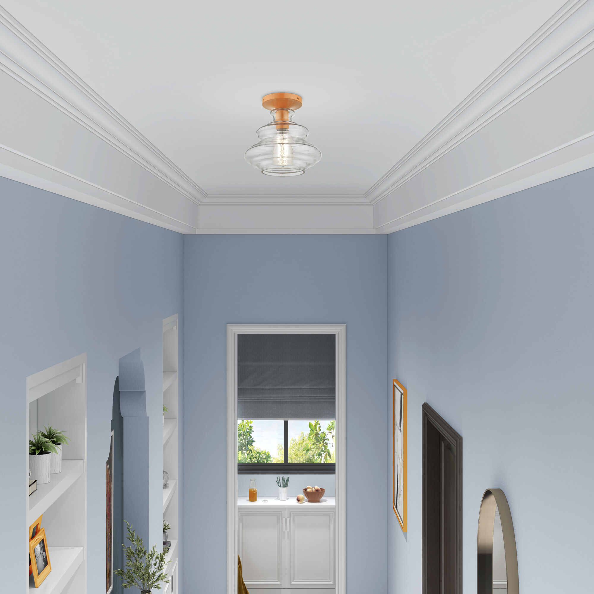 Everett 1 Light 9 inch Shiny Orange Semi-Flush Ceiling Light