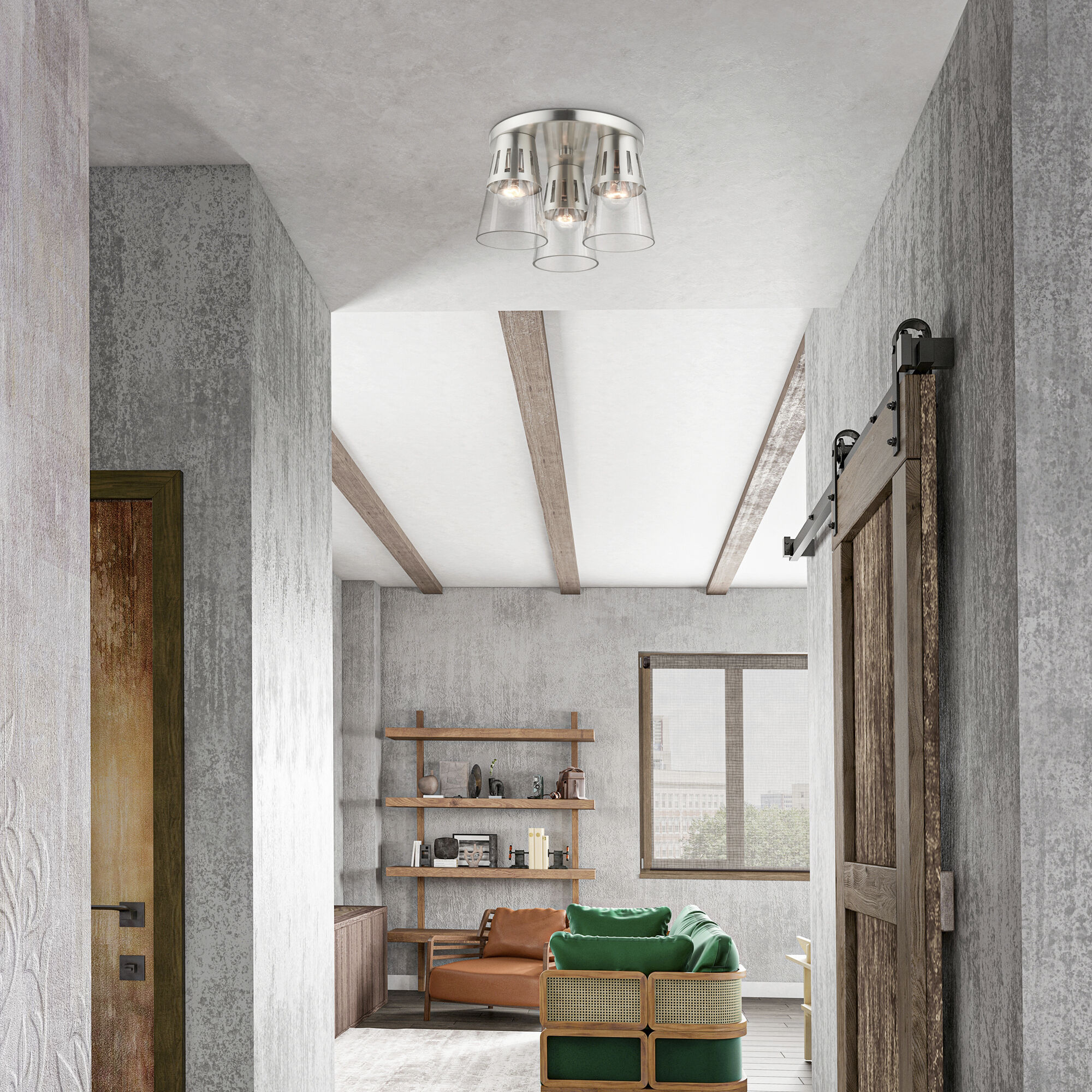 Bennington 3 Light 13 inch Brushed Nickel Flush Mount Ceiling Light