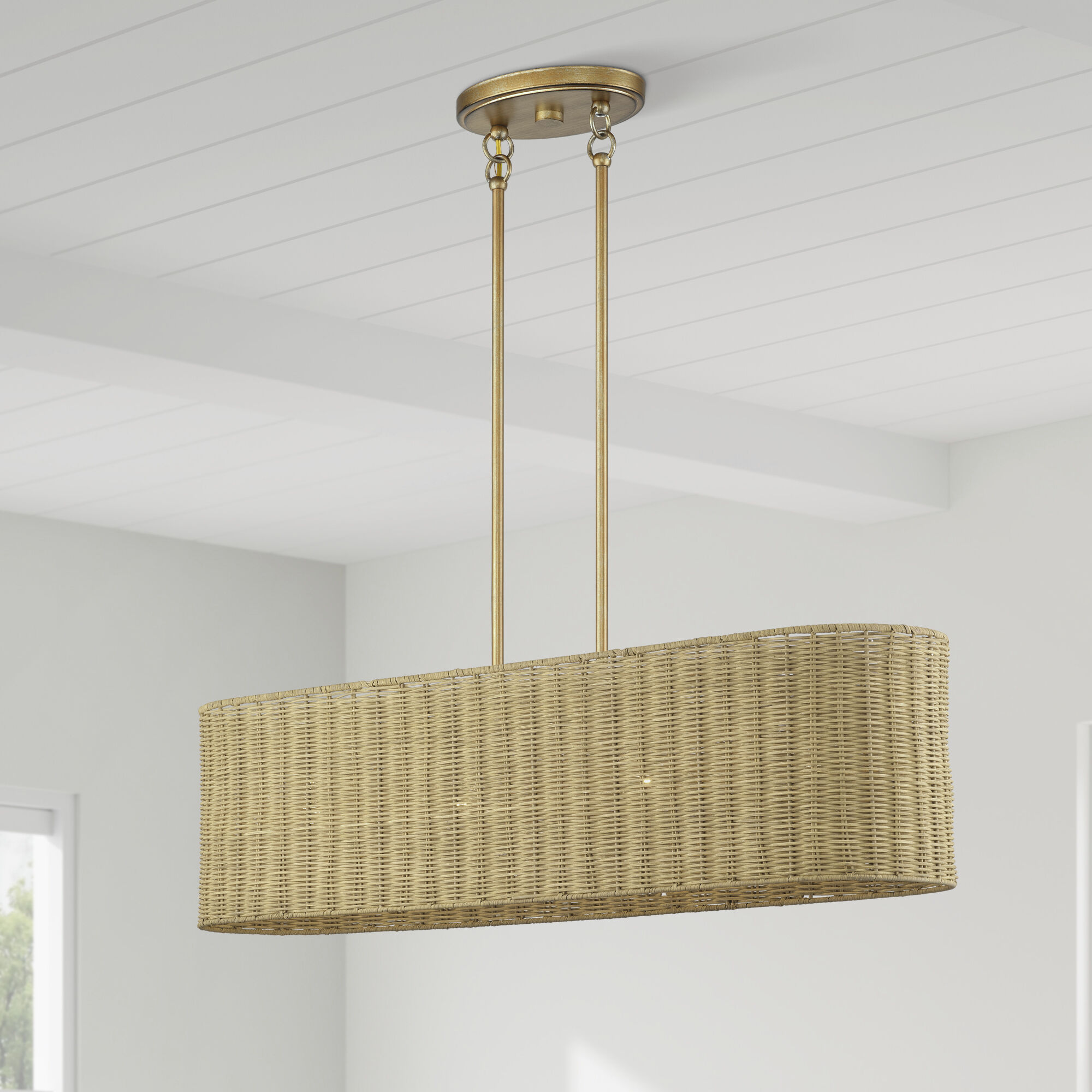 Weavington 4 Light 36 inch Antique Gold Leaf Linear Chandelier Ceiling Light, Large