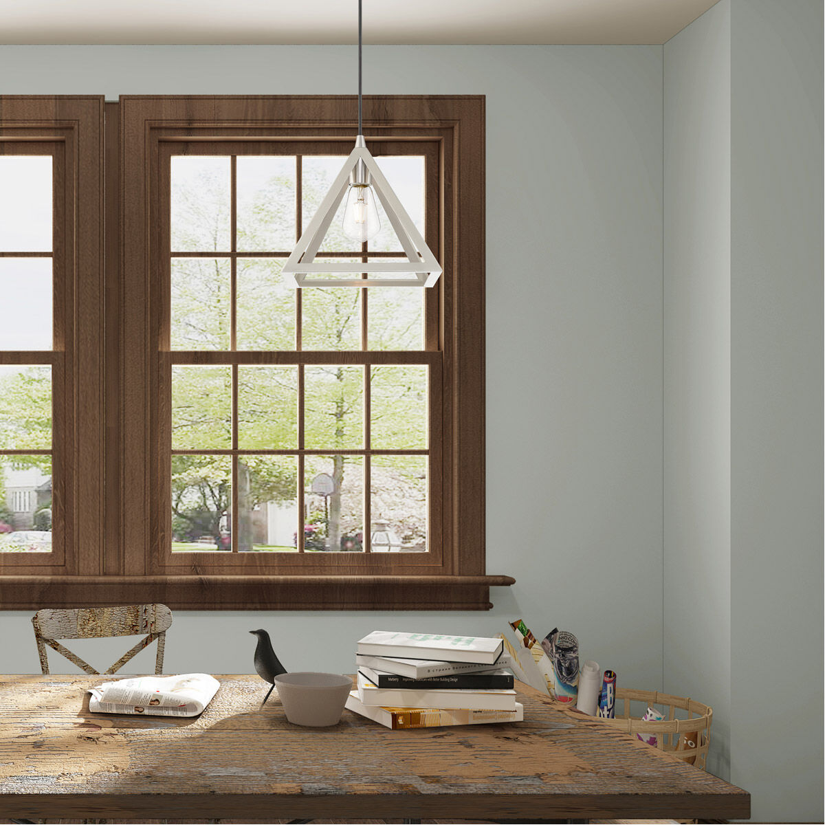 Geometric 1 Light 14 inch Brushed Nickel Mini Pendant Ceiling Light