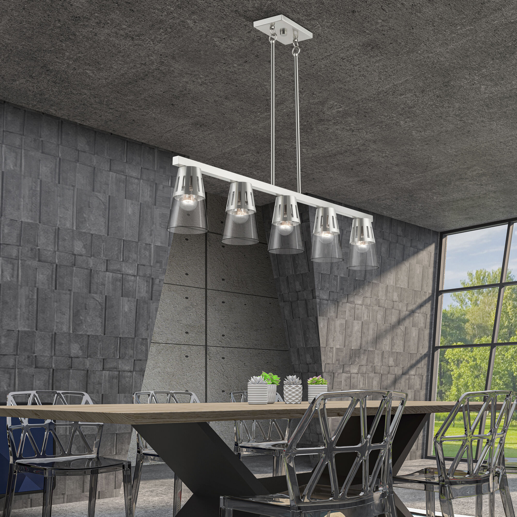 Bennington 5 Light 4.75 inch Brushed Nickel Large Linear Chandelier Ceiling Light