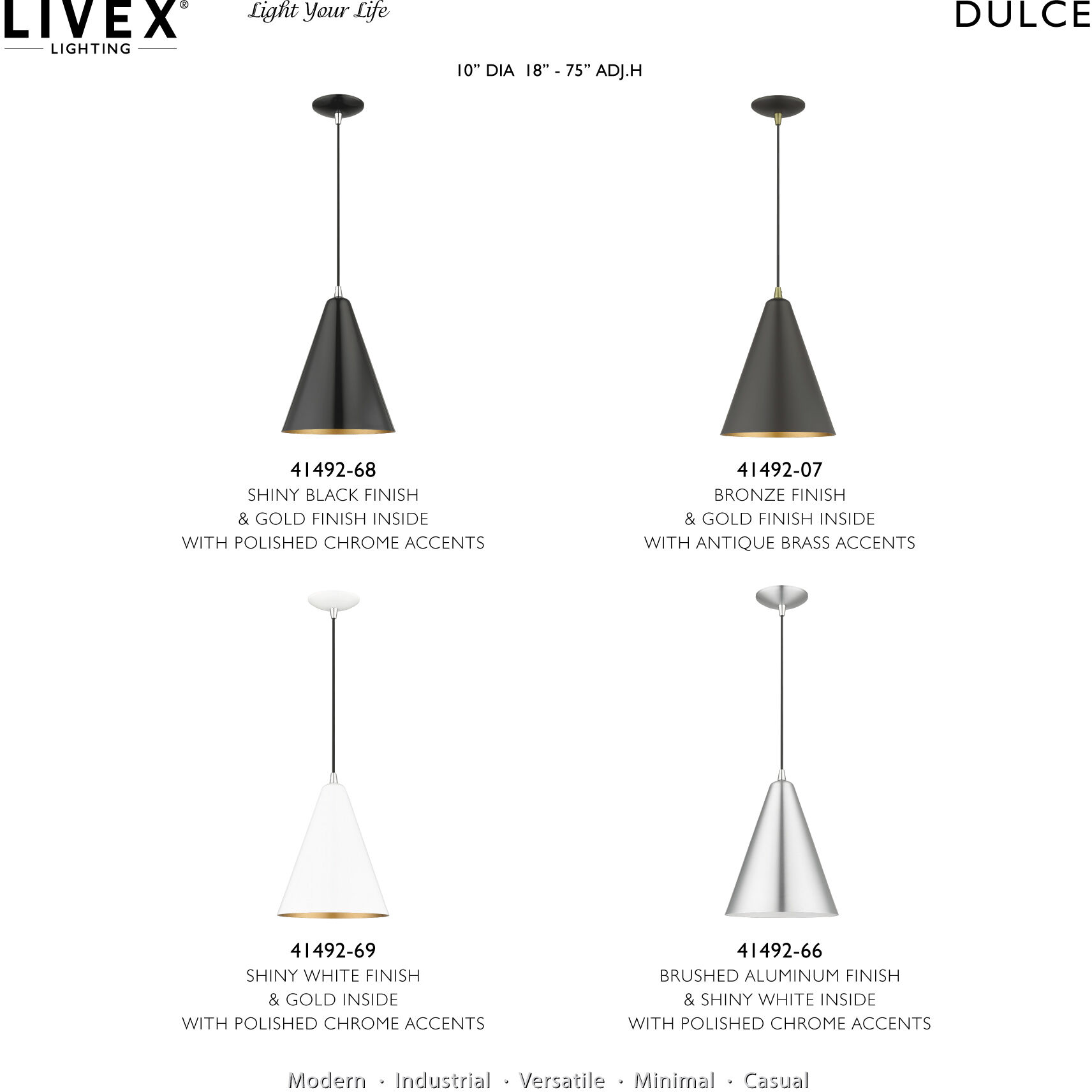 Dulce 1 Light 10 inch Shiny Black with Polished Chrome Accents Pendant Ceiling Light