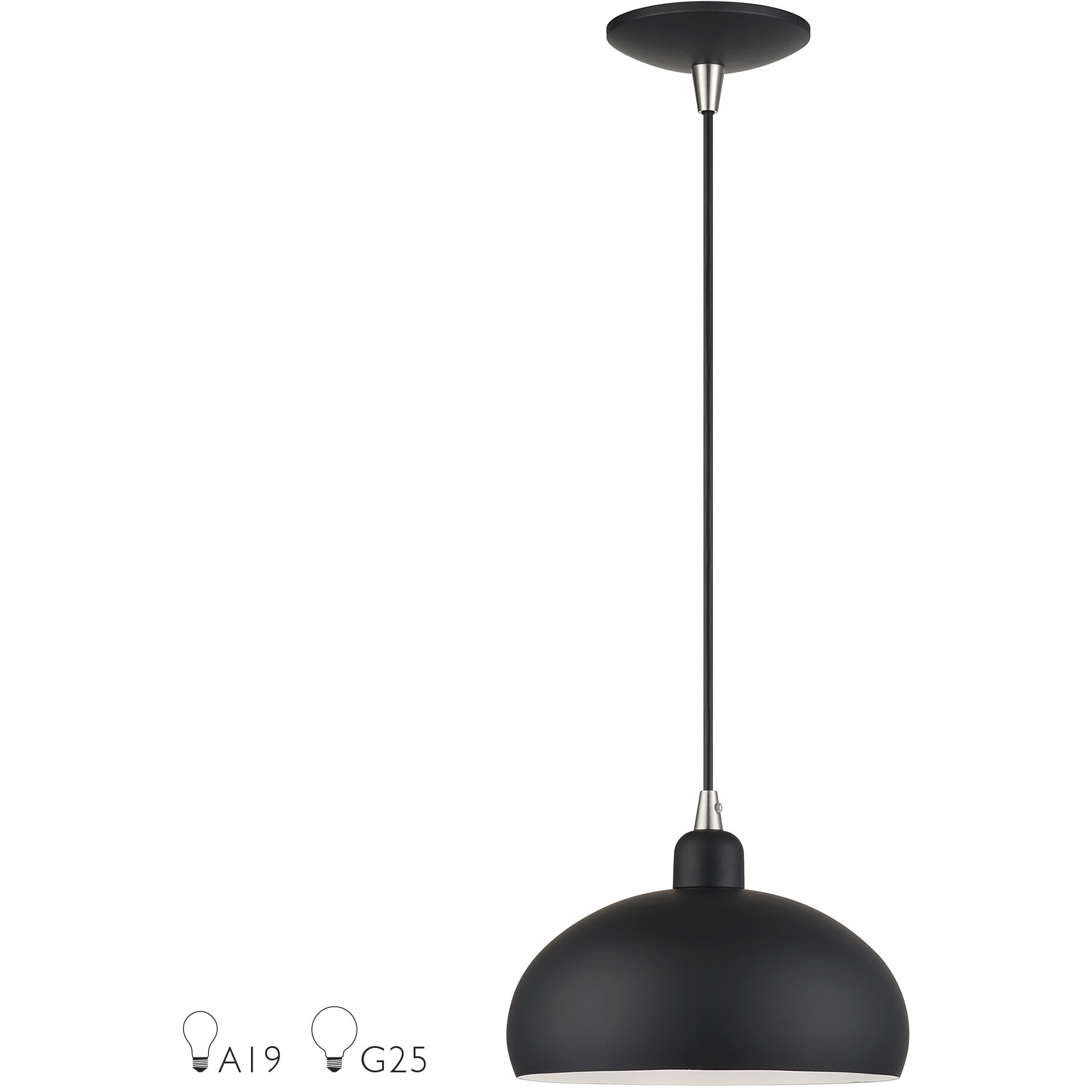 Domma 1 Light 10 inch Black with Brushed Nickel Accents Pendant Ceiling Light