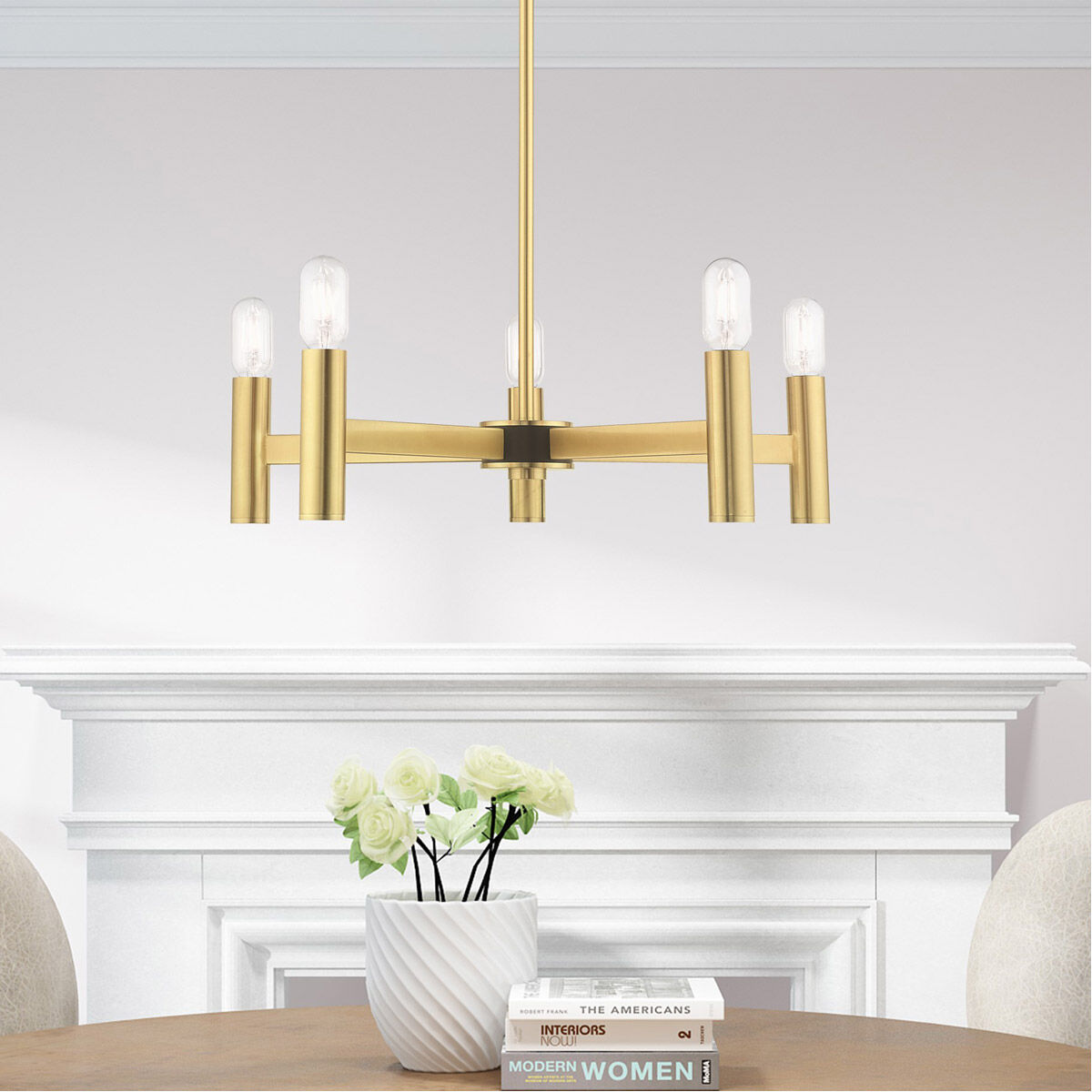 Copenhagen 5 Light 25 inch Satin Brass Chandelier Ceiling Light